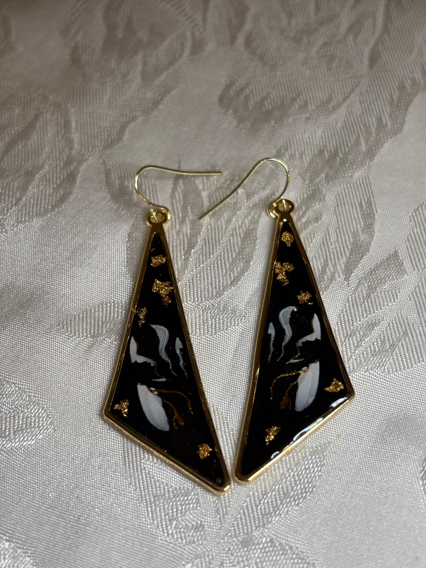 Featured on Facebook – Black & Gold Resin Statement Earrings | Geometric Dangle Earrings | Handmade Artisan Jewelry