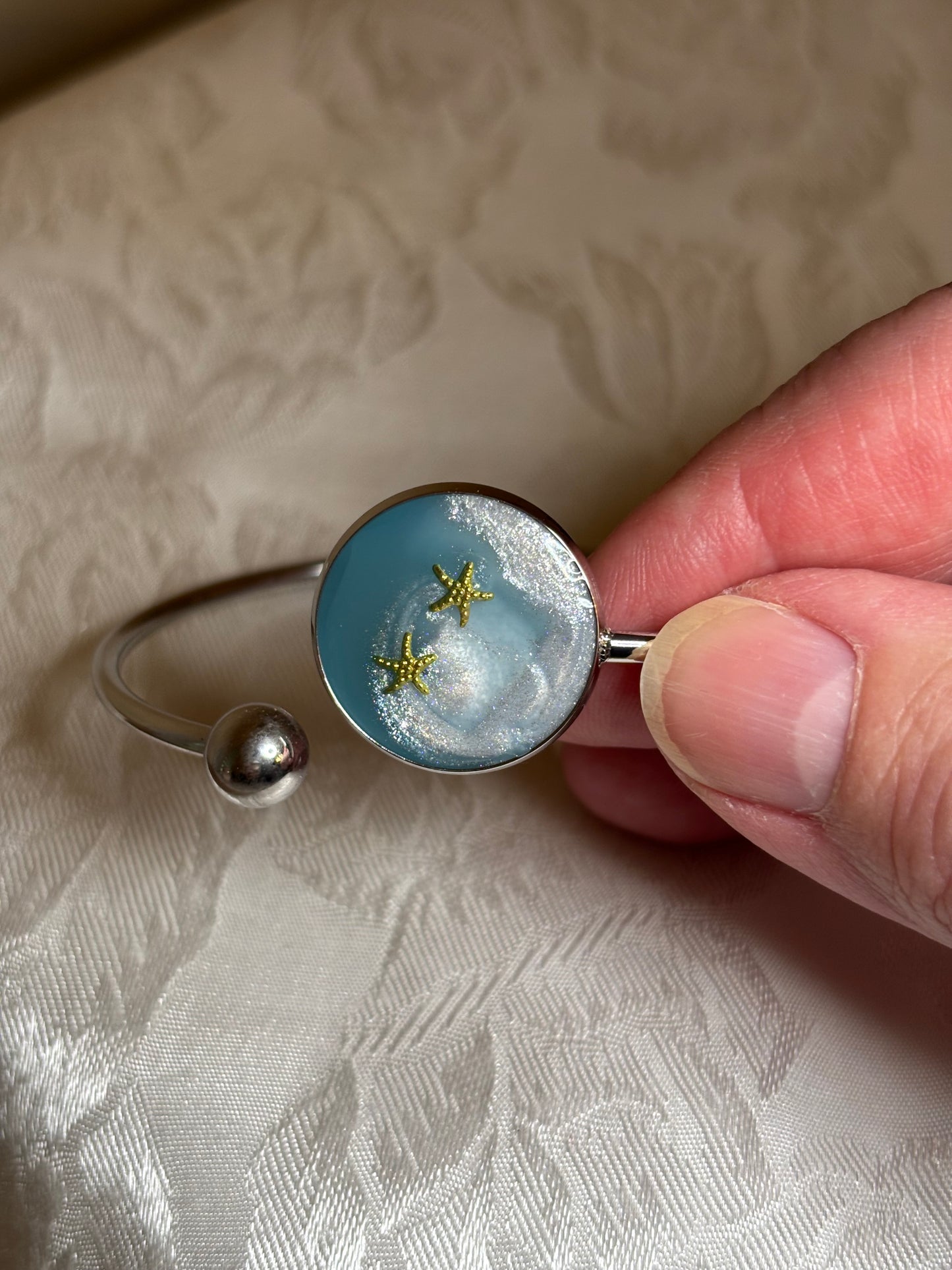 Handmade Coastal Resin Bracelet | Blue Ocean Swirl Bangle