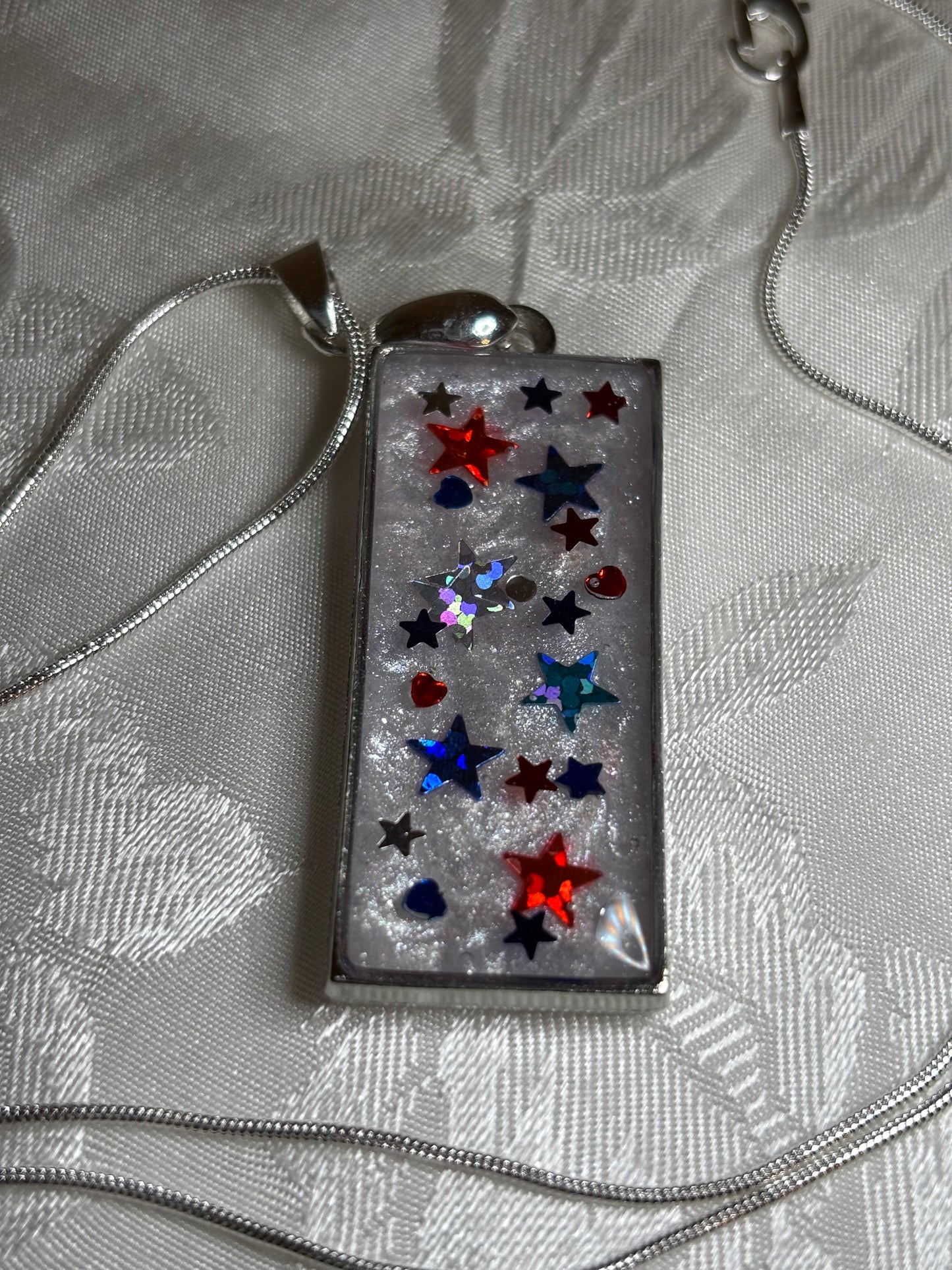 Handmade Americana Resin Necklace | Layered Star Pendant