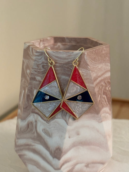 Patriotic Geometric Resin Earrings | Red White & Blue Statement Dangle Earrings