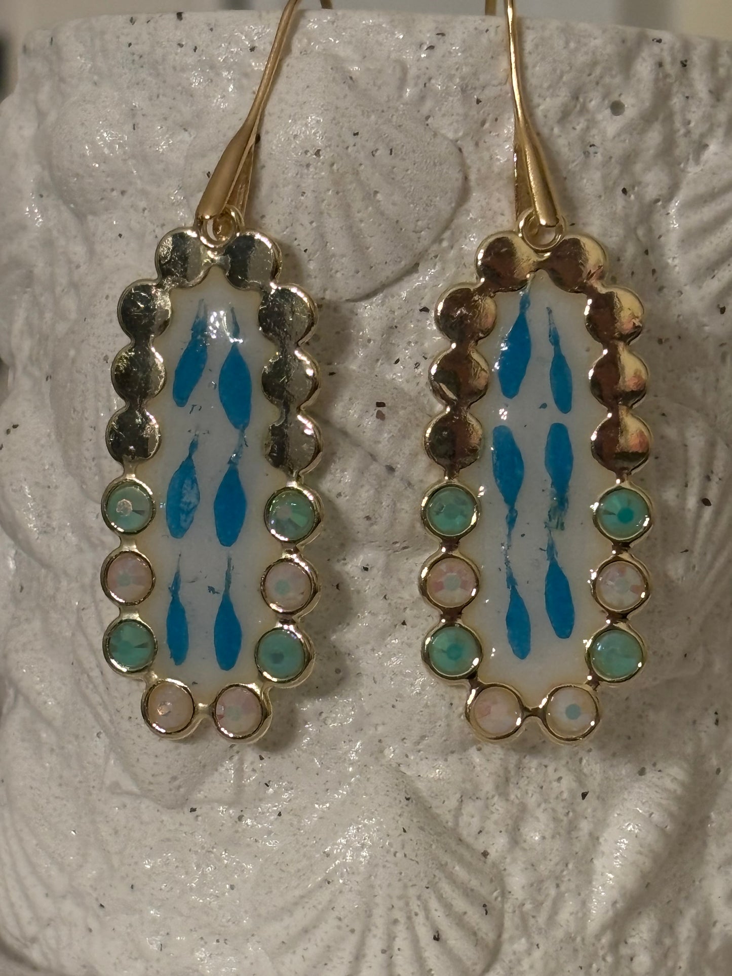 Dried Flower Resin Earrings – Turquoise Petal & Gold Dangle Earrings