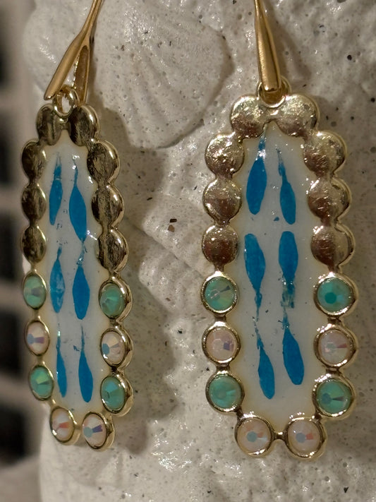 Dried Flower Resin Earrings – Turquoise Petal & Gold Dangle Earrings