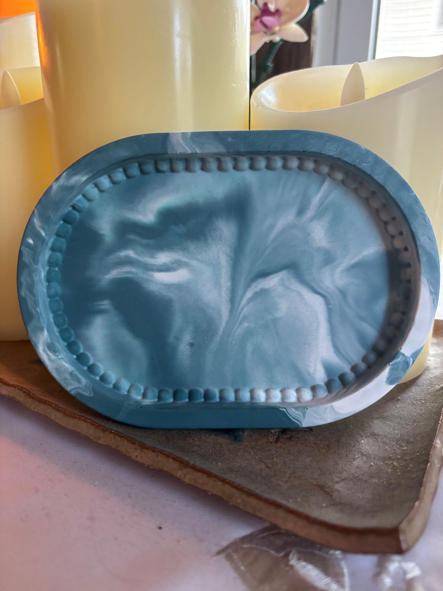Ocean-Inspired Resin Jewelry Tray | Coastal Ring Dish | Handmade Trinket Tray | Blue Resin Decor | One-of-a-Kind Gift