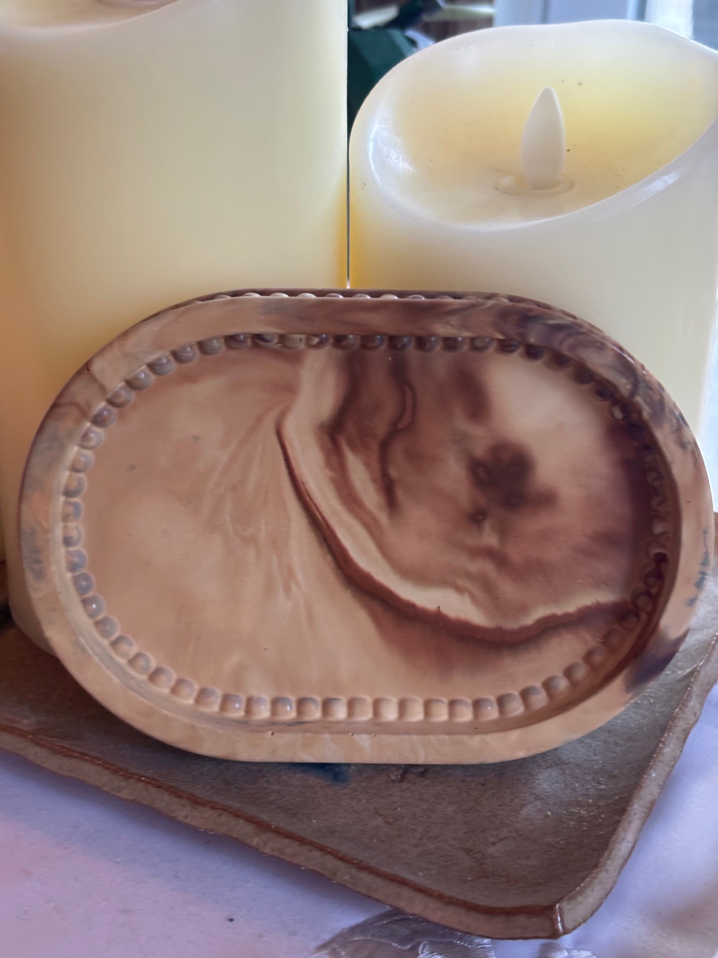 Warm Neutral Ceramic Resin Jewelry Tray | Handmade Trinket Dish | Earth Tone Decor | Ring Dish | One-of-a-Kind Gift for Her