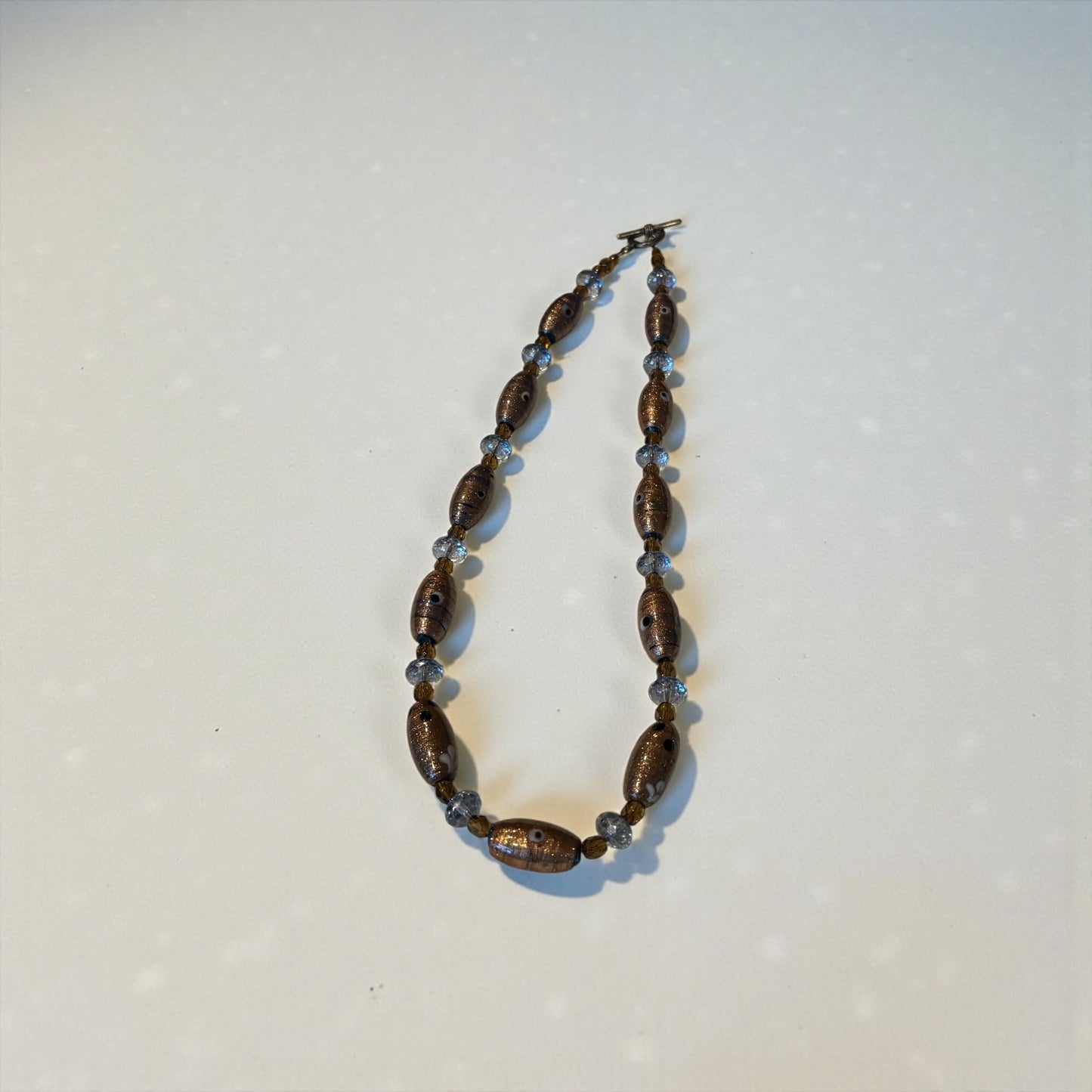 20 inch Glass Focal Bead Necklace with Blue & Brown Czech Glass, Handmade Artisan Boho Necklace, Earthy Statement Jewelry with Toggle Clasp