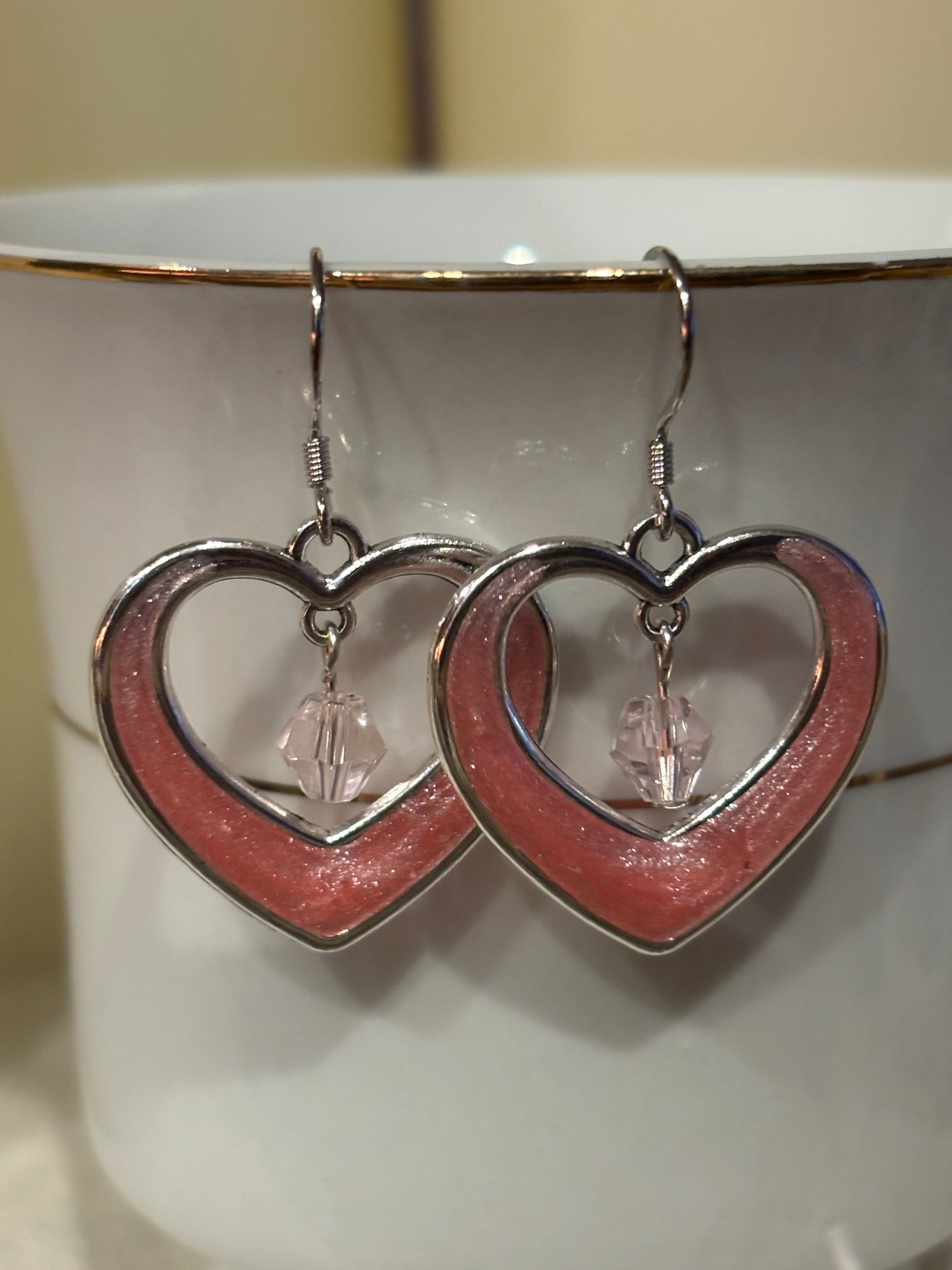 Resin-Filled Heart Earrings – Colorful Dangle Jewelry (Multiple Colors Available)