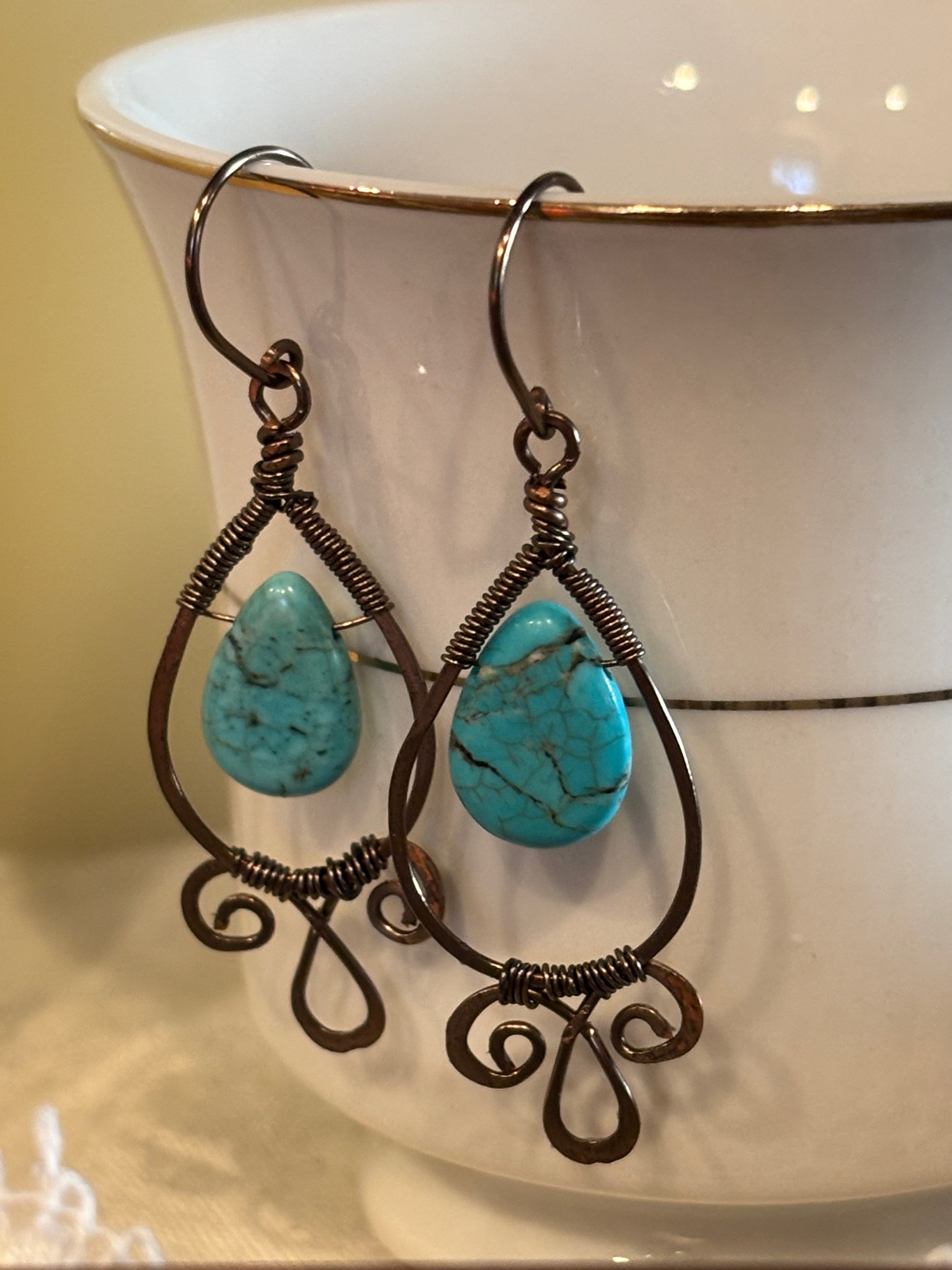 Turquoise & Copper Teardrop Earrings – Boho Southwestern Handmade Jewelry