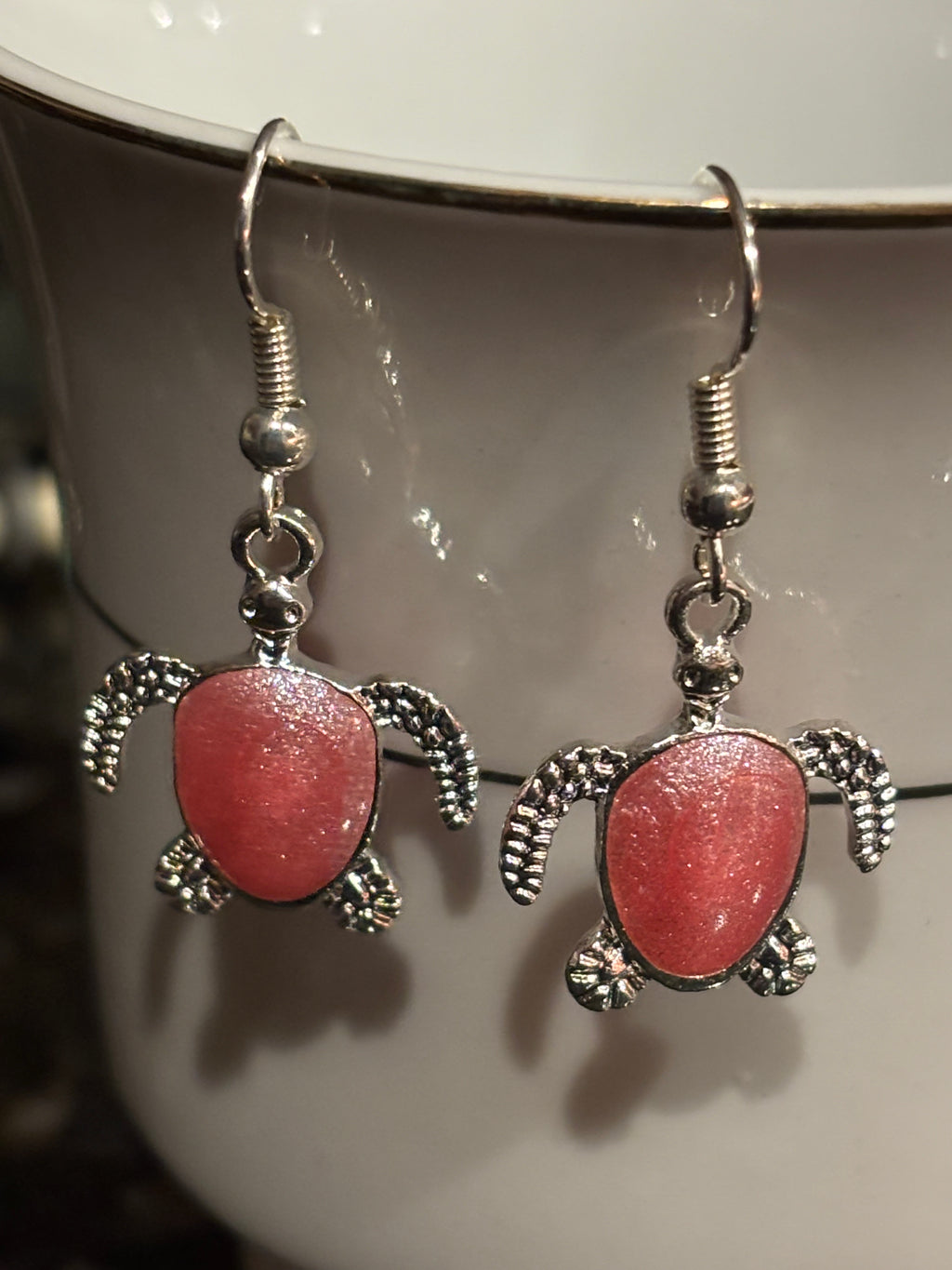 Sea Turtle Dangle Earrings – Resin-Filled Silver Ocean Jewelry (Multiple Colors)