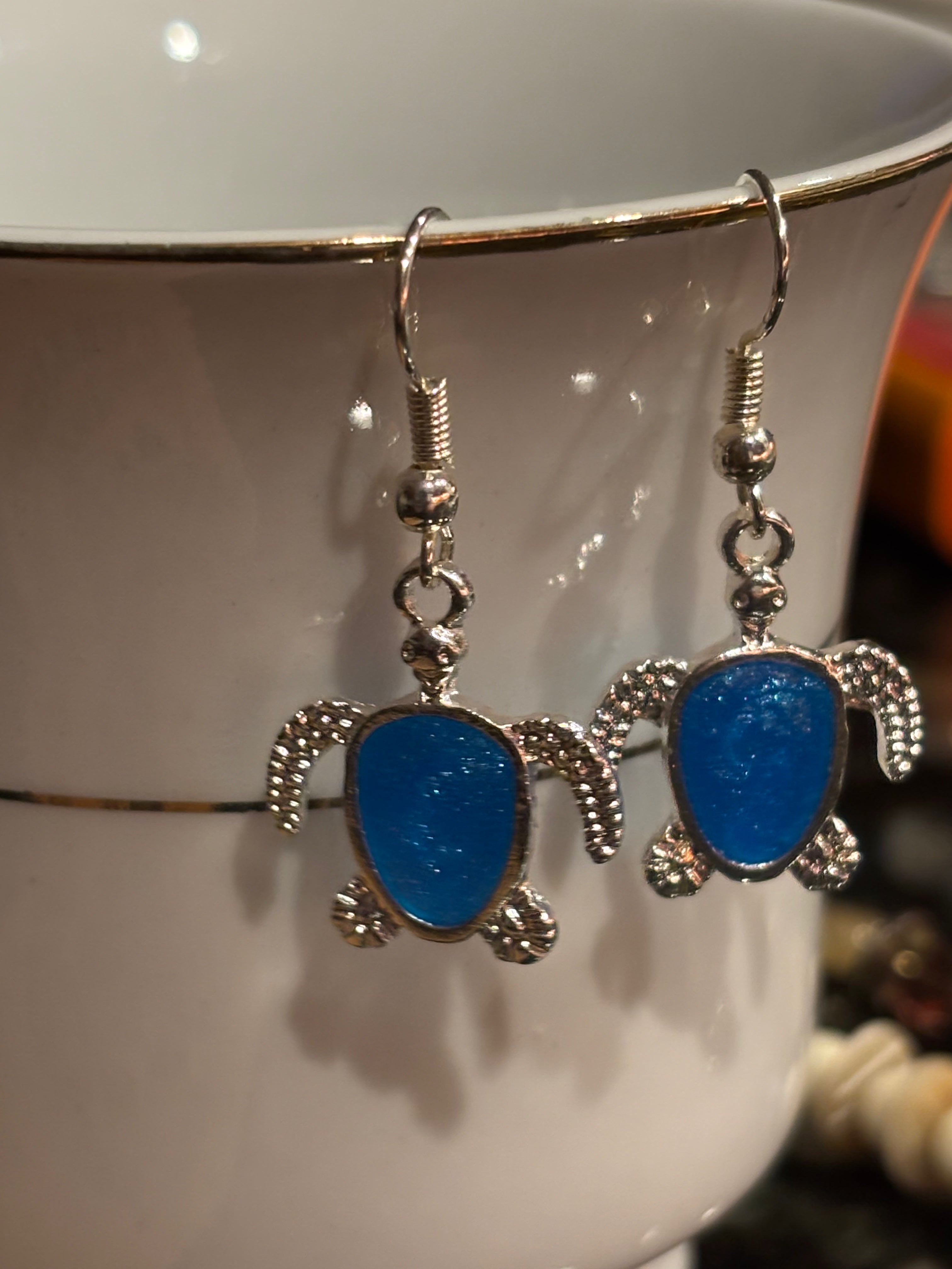 Sea Turtle Dangle Earrings – Resin-Filled Silver Ocean Jewelry (Multiple Colors)