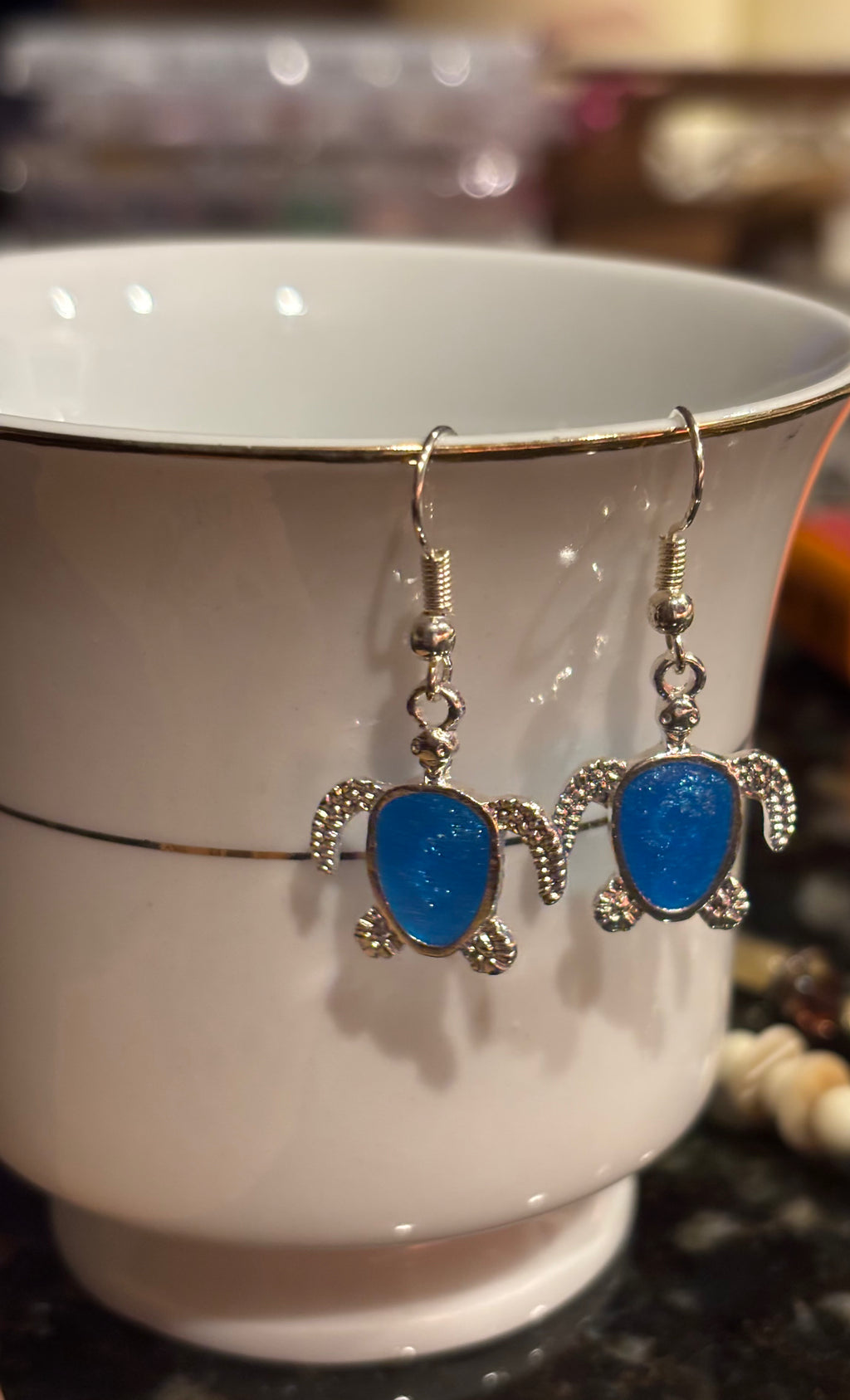 Sea Turtle Dangle Earrings – Resin-Filled Silver Ocean Jewelry (Multiple Colors)