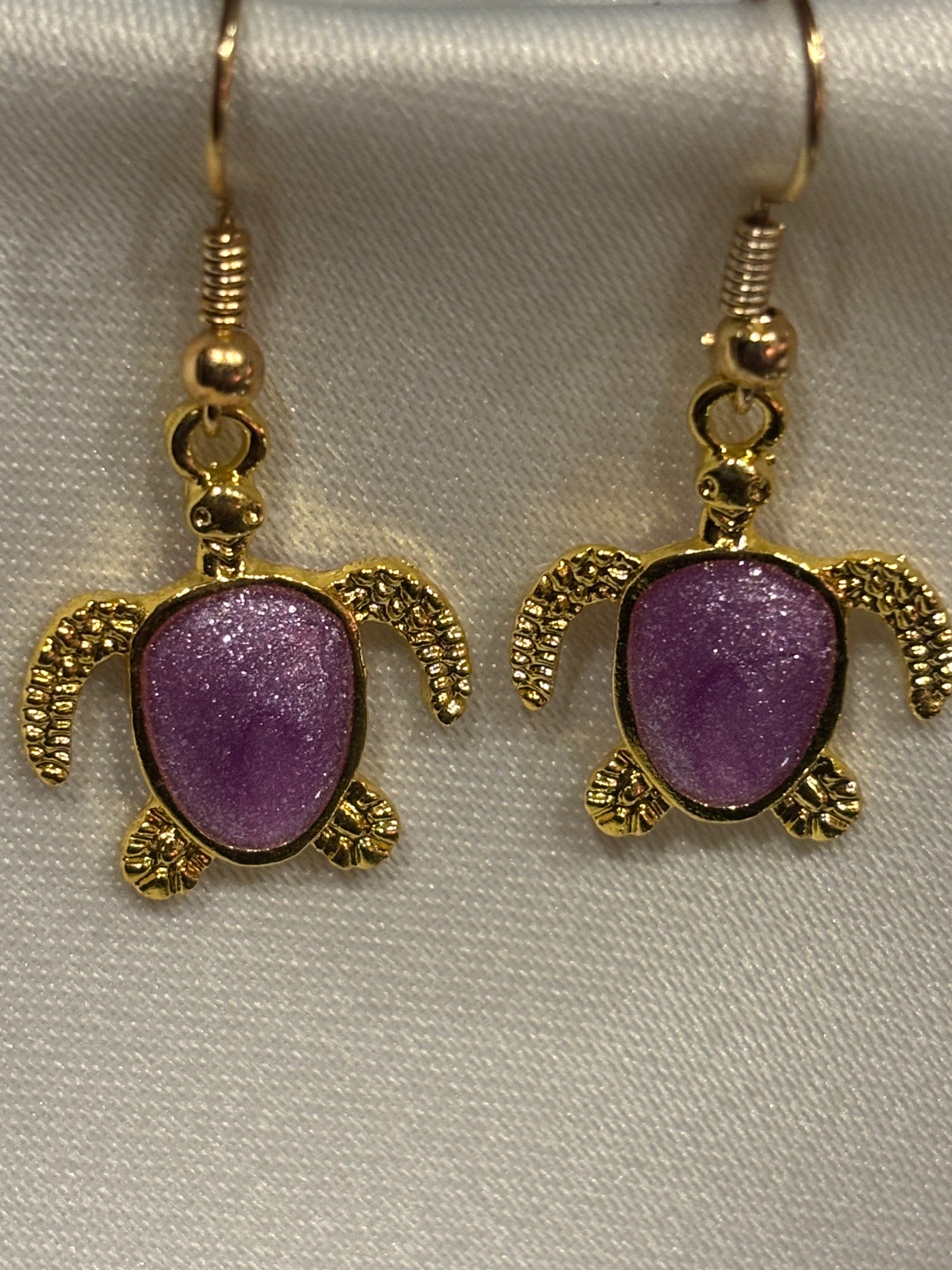 Sea Turtle Dangle Earrings – Resin-Filled Gold Ocean Jewelry (Multiple Colors)