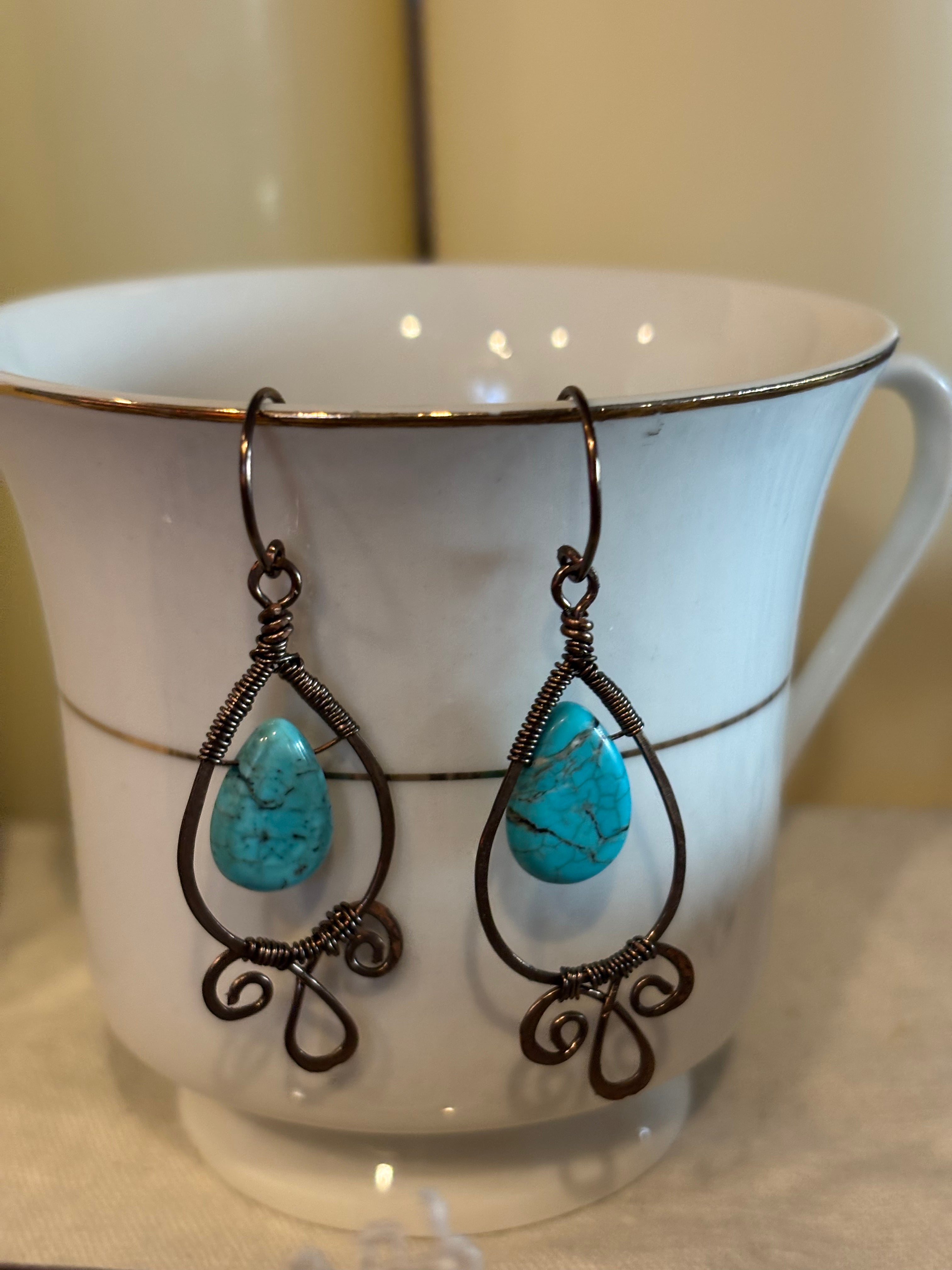 Turquoise & Copper Teardrop Earrings – Boho Southwestern Handmade Jewelry