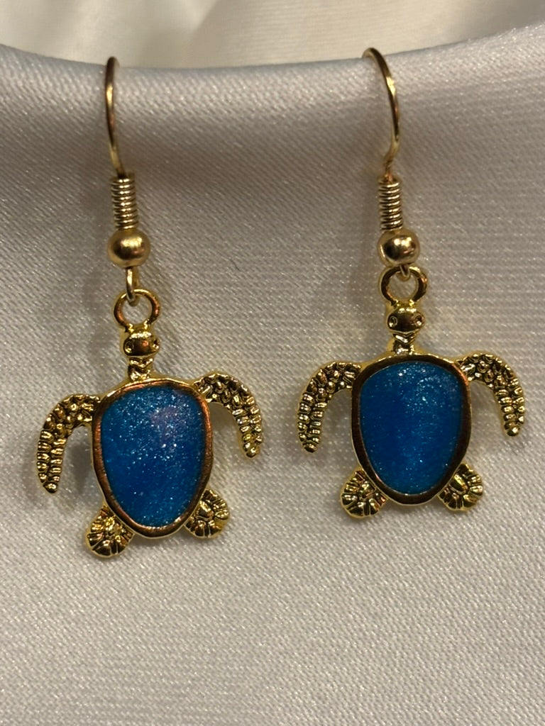 Sea Turtle Dangle Earrings – Resin-Filled Gold Ocean Jewelry (Multiple Colors)