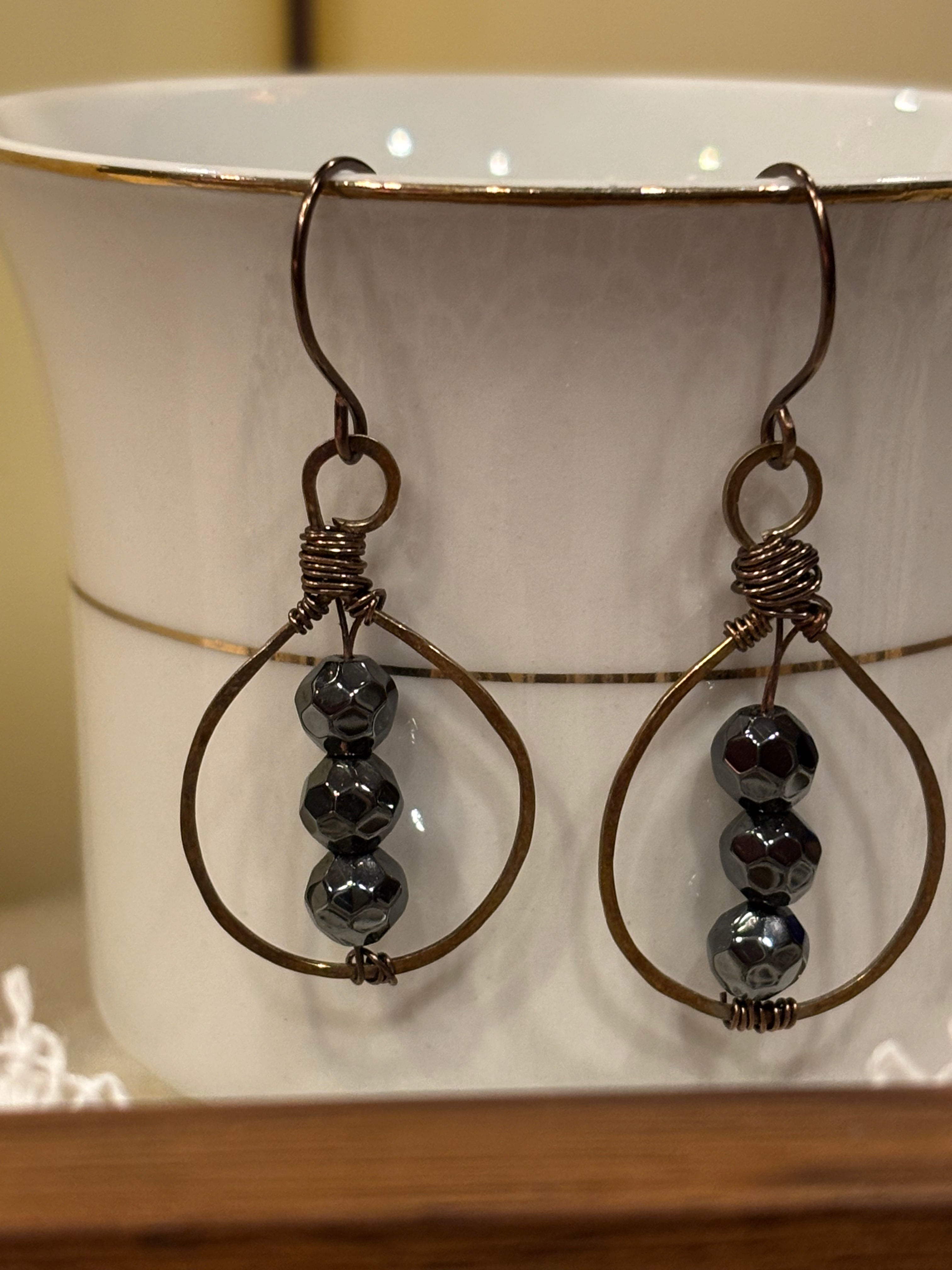 Copper & Hematite Dangle Earrings – Earthy Boho Handmade Jewelry
