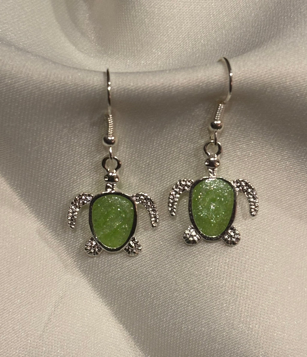 Sea Turtle Dangle Earrings – Resin-Filled Silver Ocean Jewelry (Multiple Colors)