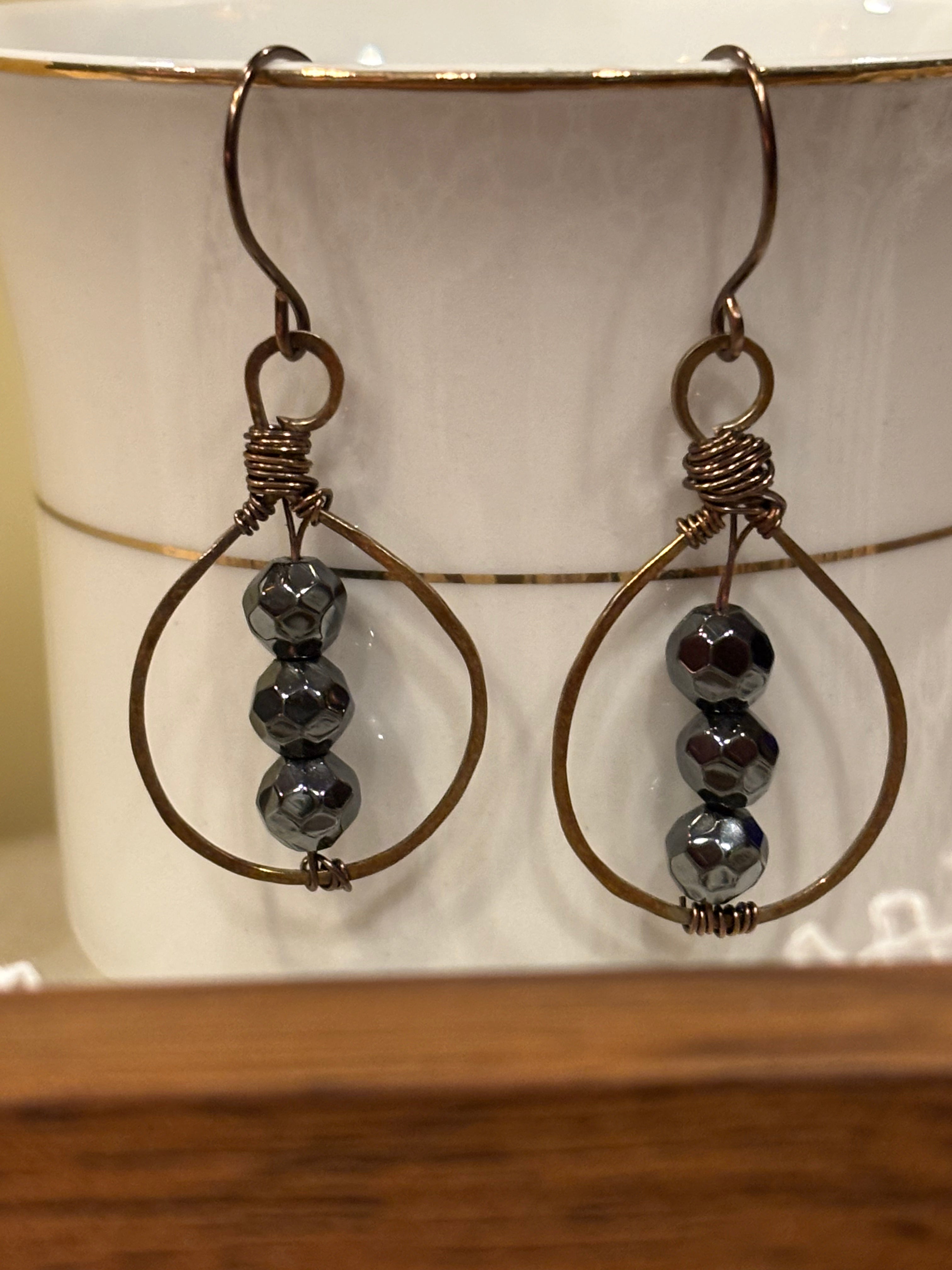 Copper & Hematite Dangle Earrings – Earthy Boho Handmade Jewelry