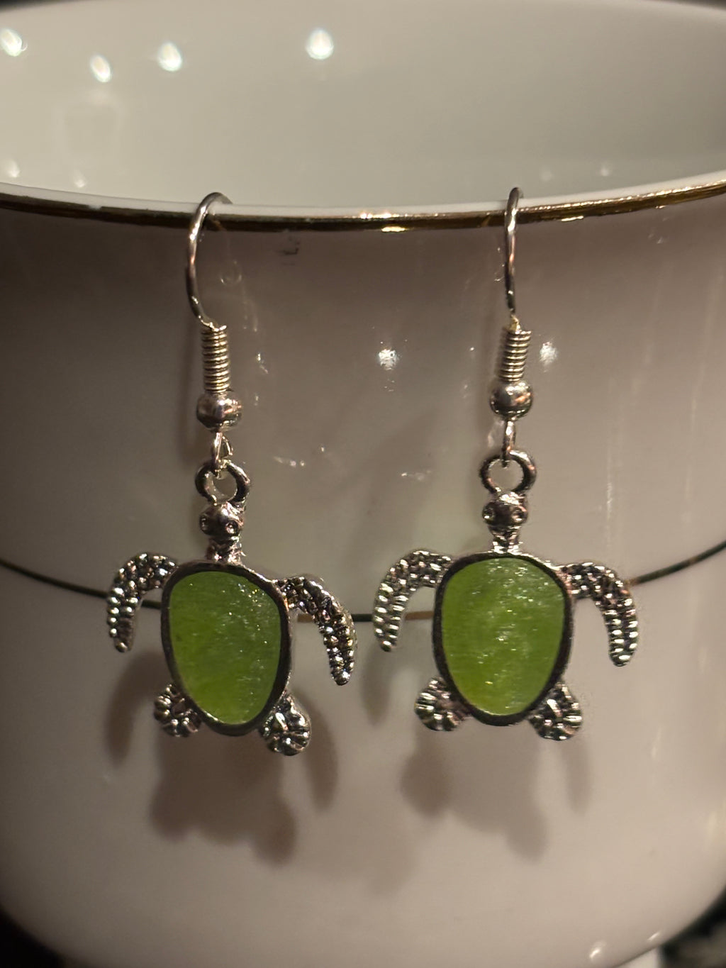 Sea Turtle Dangle Earrings – Resin-Filled Silver Ocean Jewelry (Multiple Colors)