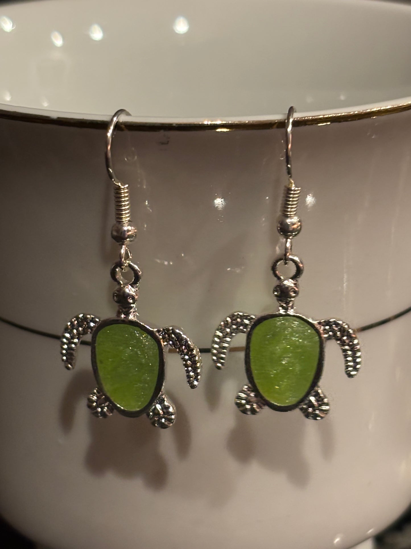 Sea Turtle Dangle Earrings – Resin-Filled Silver Ocean Jewelry (Multiple Colors)
