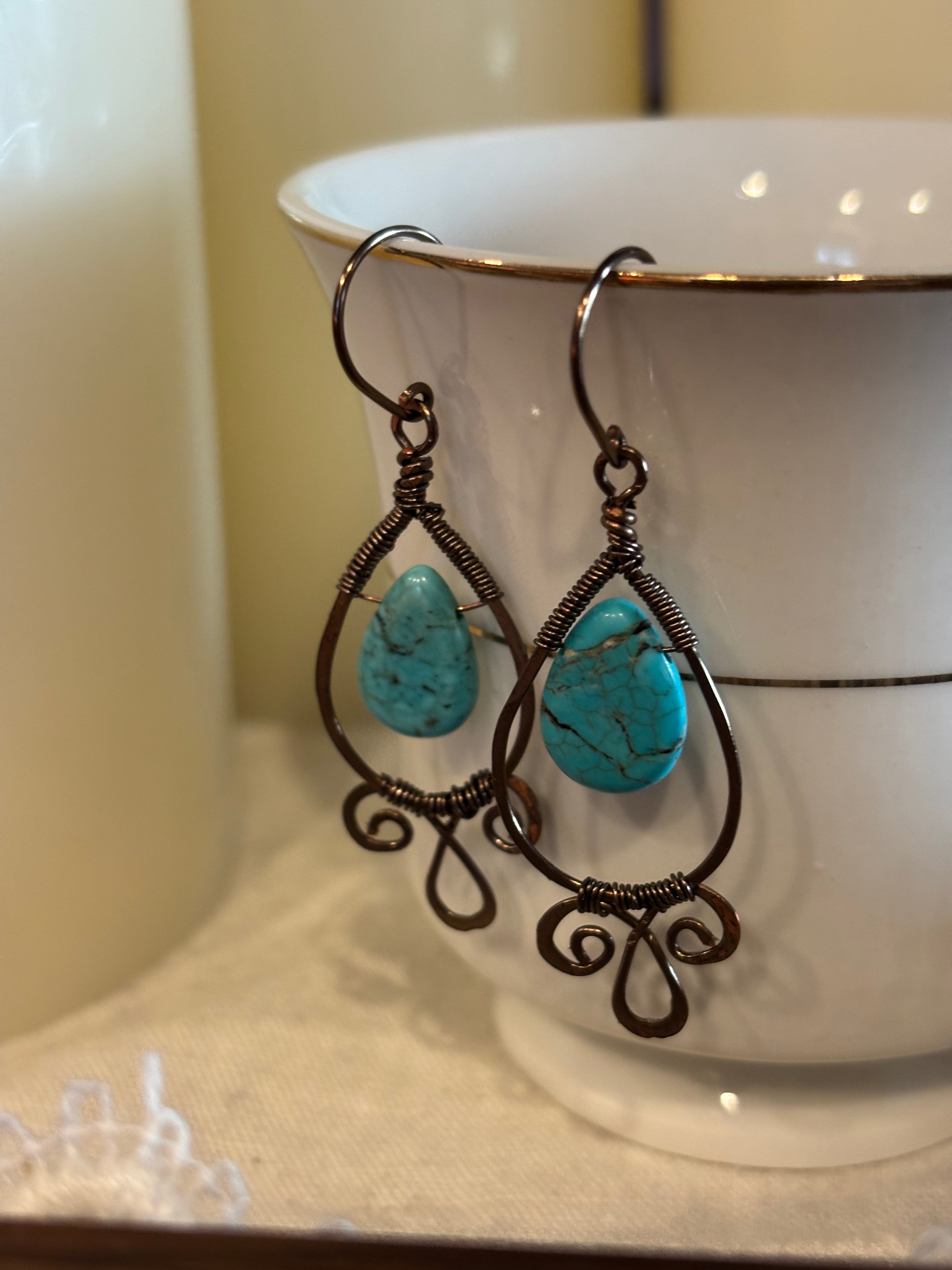 Turquoise & Copper Teardrop Earrings – Boho Southwestern Handmade Jewelry