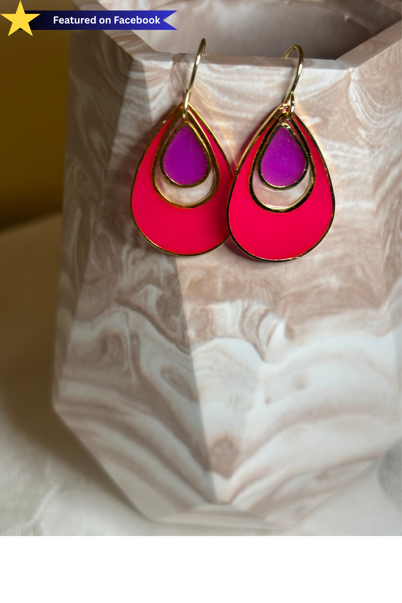 Featured on Facebook – Glow in the Dark Pink Teardrop Earrings | Neon Statement Earrings | Gold Tone Dangle Earrings