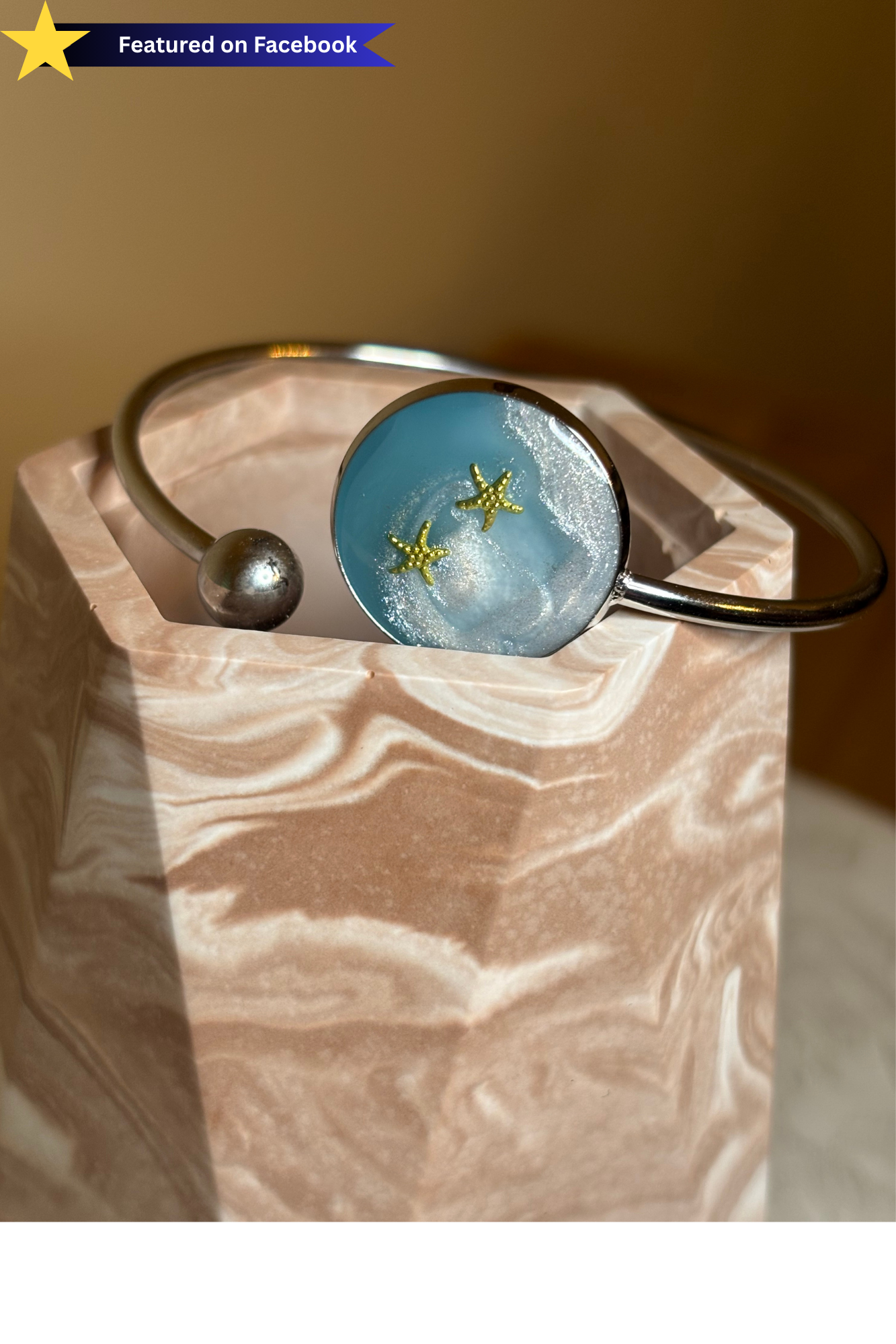 Handmade Coastal Resin Bracelet | Blue Ocean Swirl Bangle