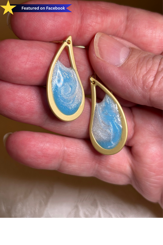 Ocean Mist Resin Teardrop Earrings | Handmade Coastal Earrings