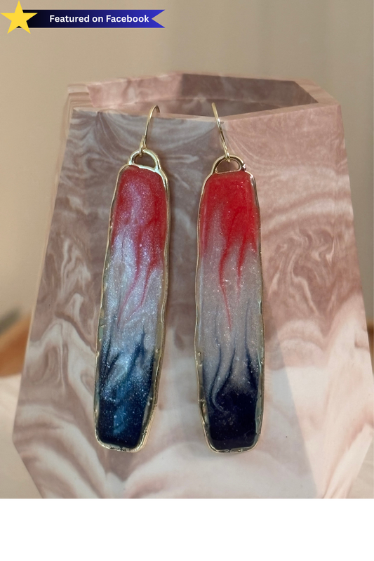 Featured on Facebook Red White & Blue Resin Earrings | Handmade Patriotic Statement Dangles