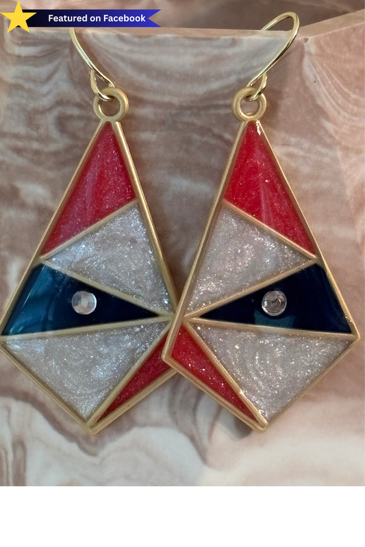 Patriotic Geometric Resin Earrings | Red White & Blue Statement Dangle Earrings
