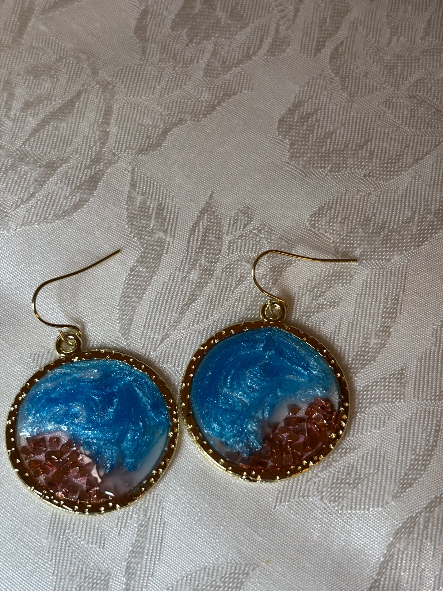 Blue Geode Earrings with Gold Trim | Handmade Resin Dangle Earrings | Coastal Jewelry Gift