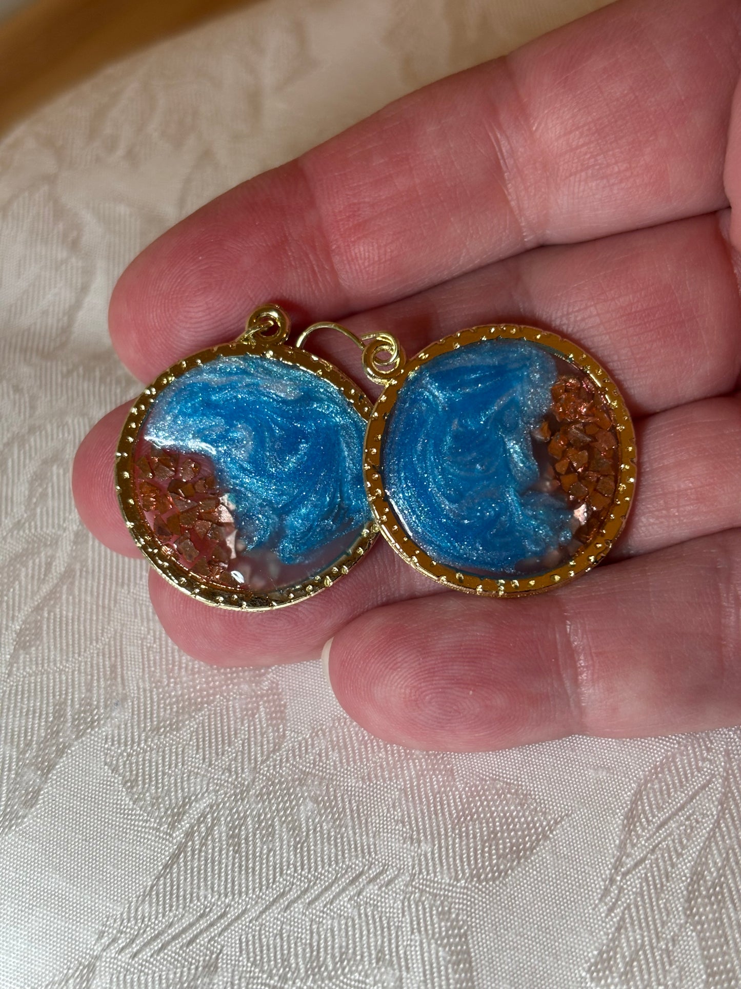 Blue Geode Earrings with Gold Trim | Handmade Resin Dangle Earrings | Coastal Jewelry Gift