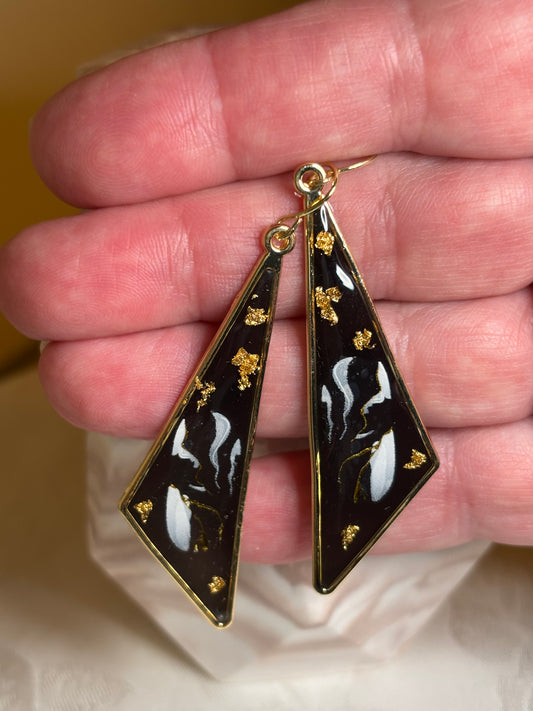 Featured on Facebook – Black & Gold Resin Statement Earrings | Geometric Dangle Earrings | Handmade Artisan Jewelry