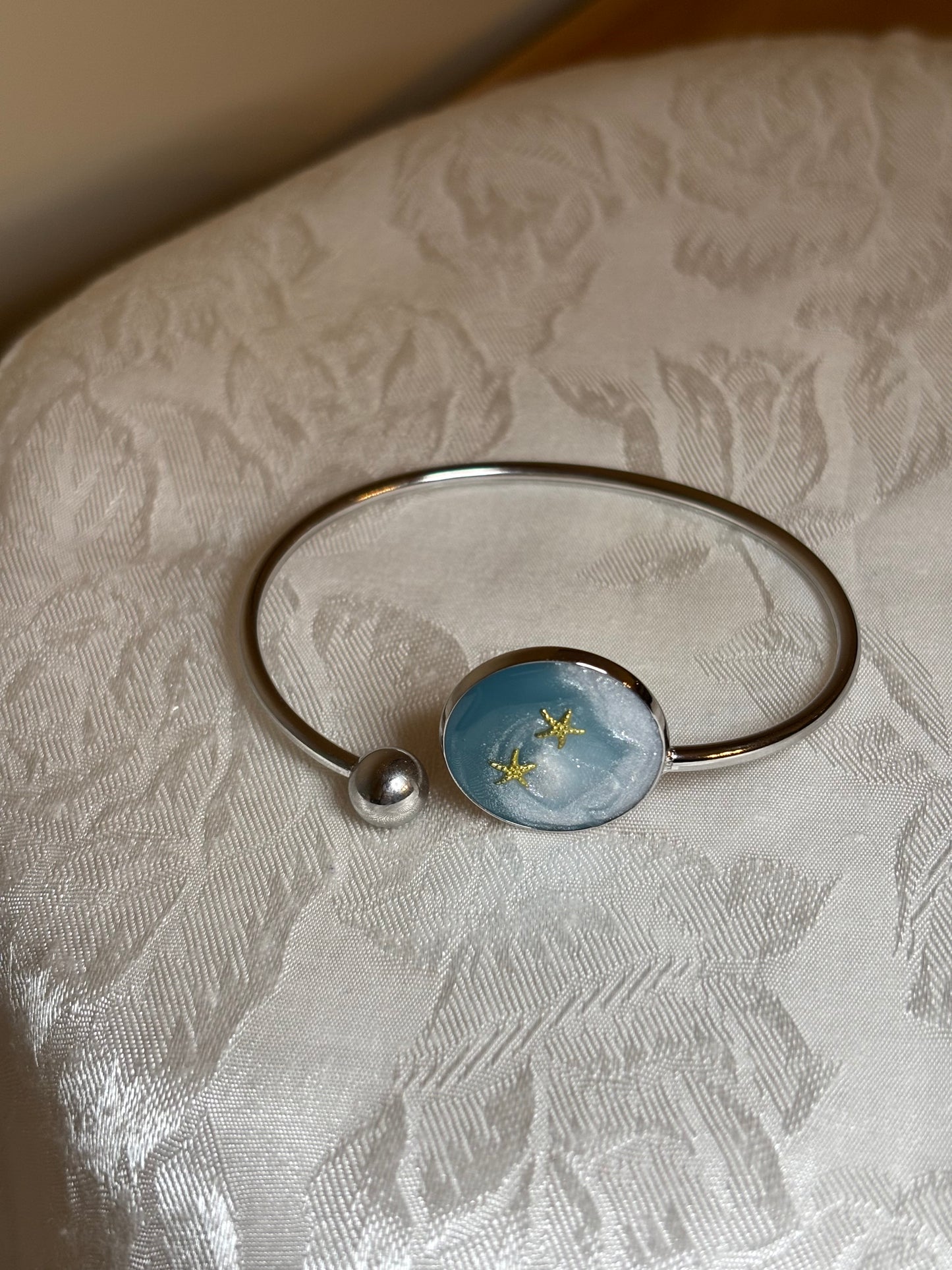 Handmade Coastal Resin Bracelet | Blue Ocean Swirl Bangle