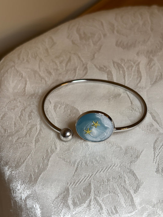 Handmade Coastal Resin Bracelet | Blue Ocean Swirl Bangle