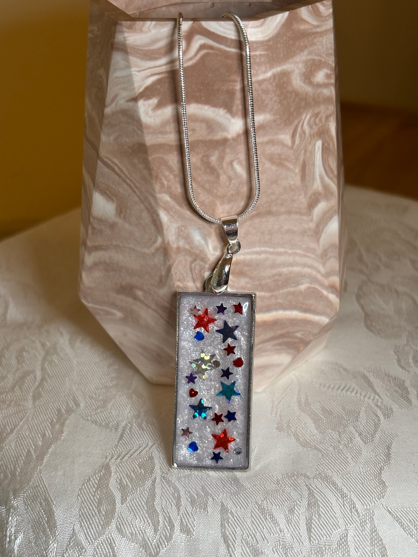 Handmade Americana Resin Necklace | Layered Star Pendant