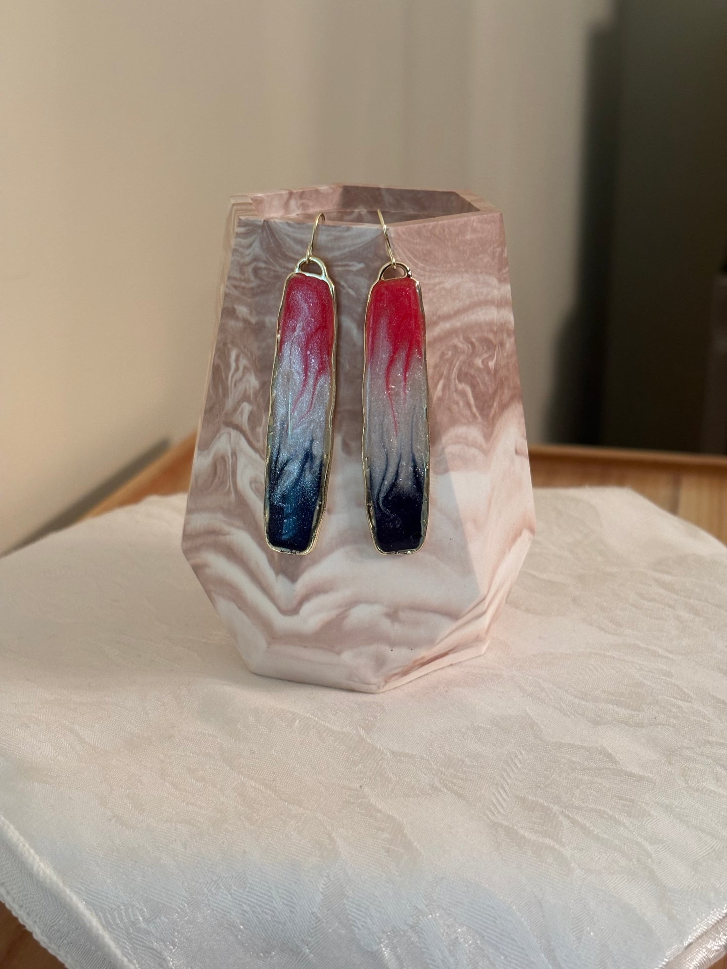 Featured on Facebook Red White & Blue Resin Earrings | Handmade Patriotic Statement Dangles