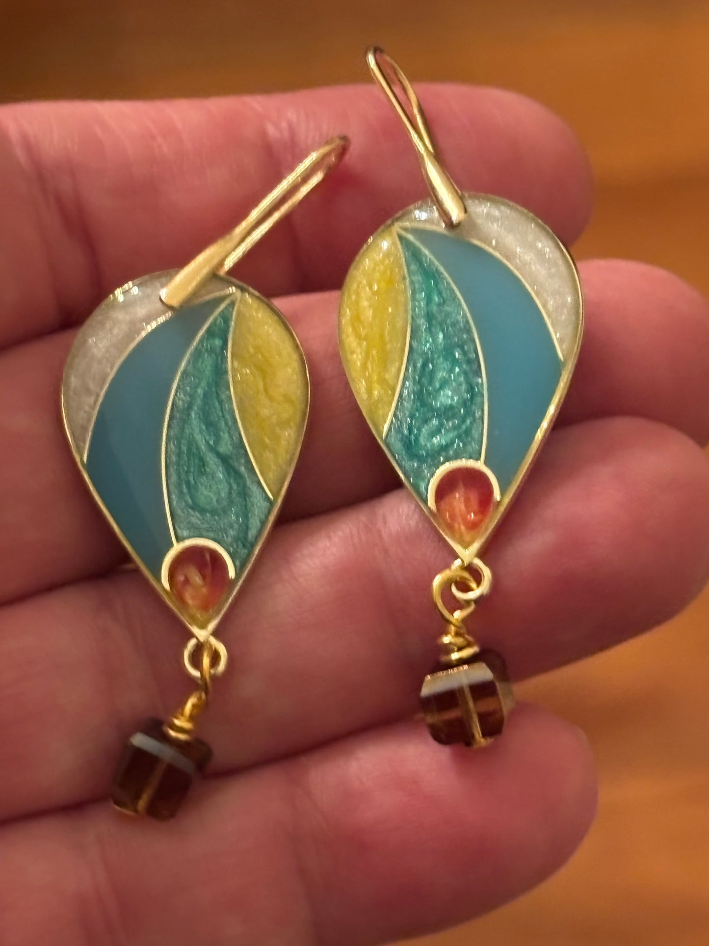 Turquoise & Gold Resin Dangle Earrings – Colorful Retro Statement Earrings