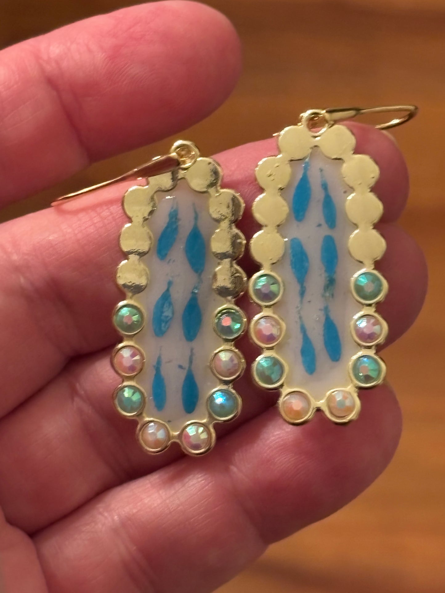 Dried Flower Resin Earrings – Turquoise Petal & Gold Dangle Earrings