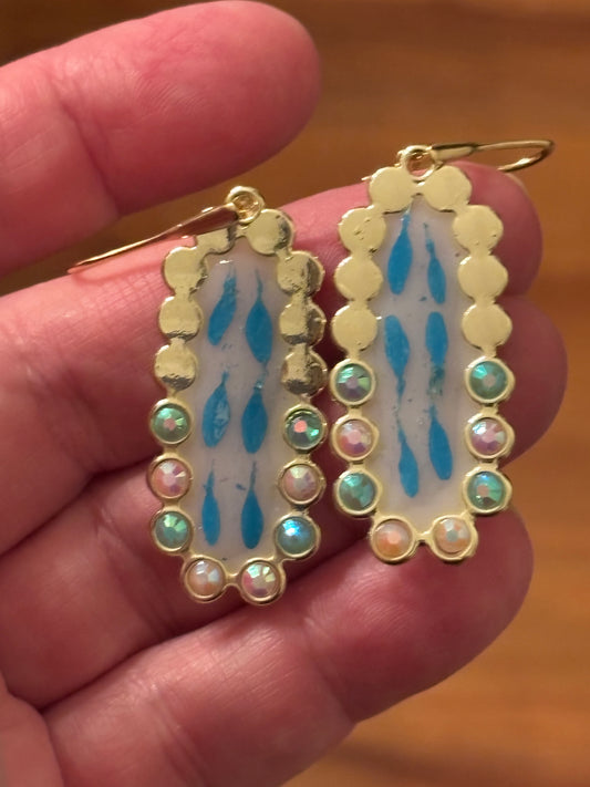 Dried Flower Resin Earrings – Turquoise Petal & Gold Dangle Earrings