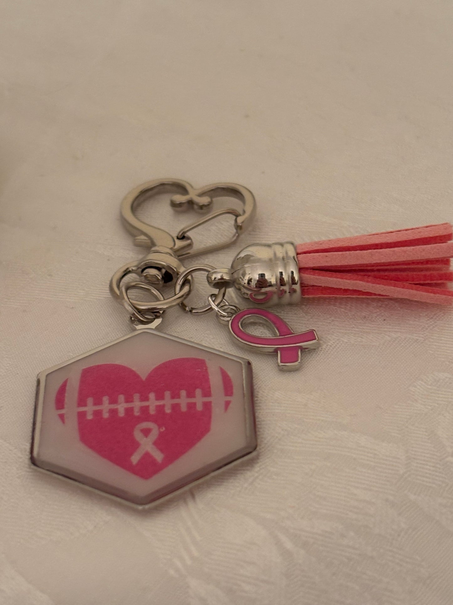 Breast Cancer Awareness Keychain & Purse Charm – Pink Ribbon Heart Bag Bling