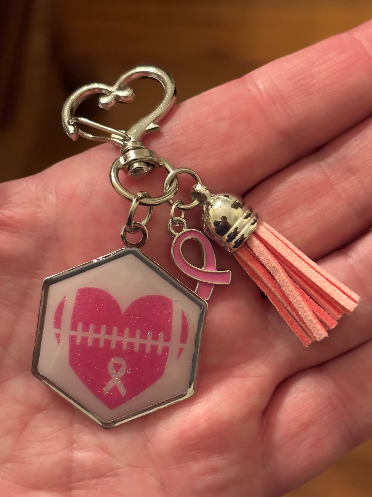 Breast Cancer Awareness Keychain & Purse Charm – Pink Ribbon Heart Bag Bling