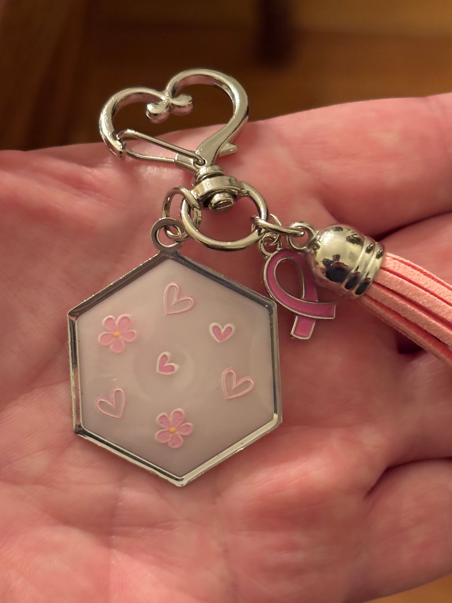 Breast Cancer Awareness Keychain & Purse Charm – Pink Ribbon Heart Bag Bling