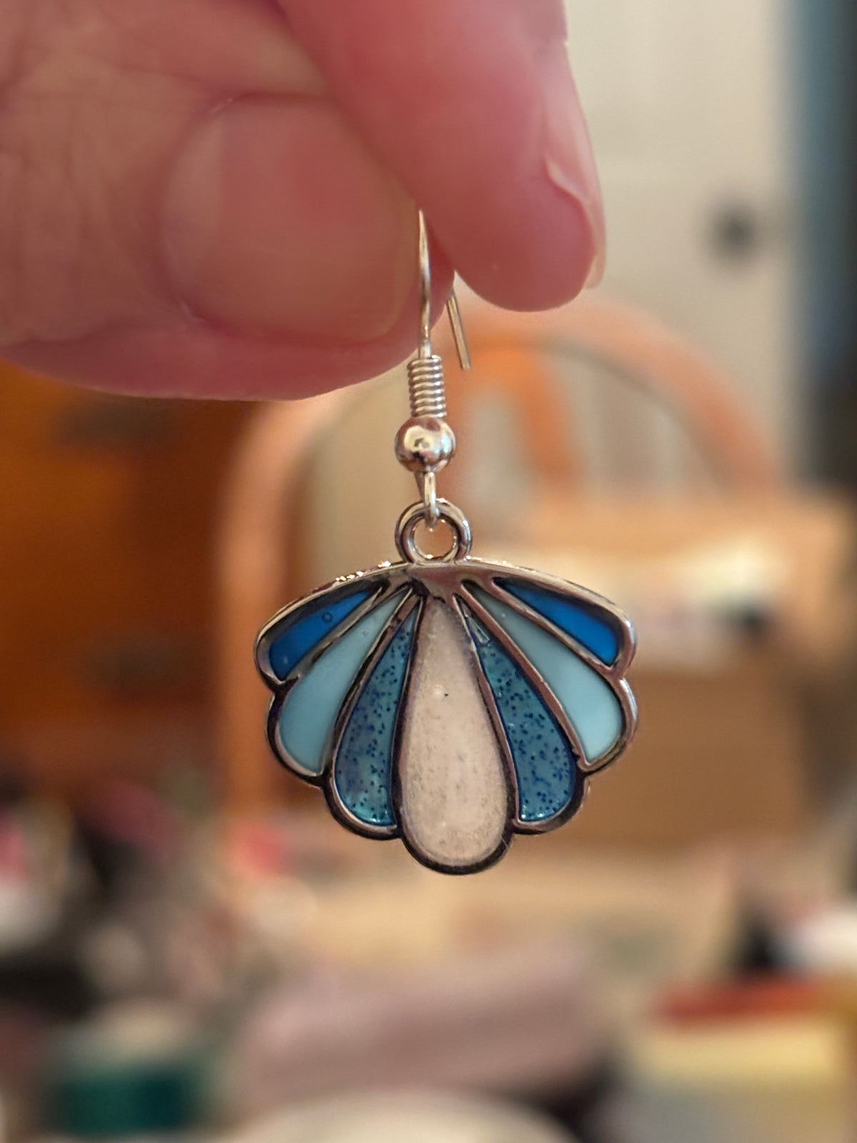 Ocean Blue & Pearlescent White Seashell Resin Earrings | Handmade Coastal Jewelry
