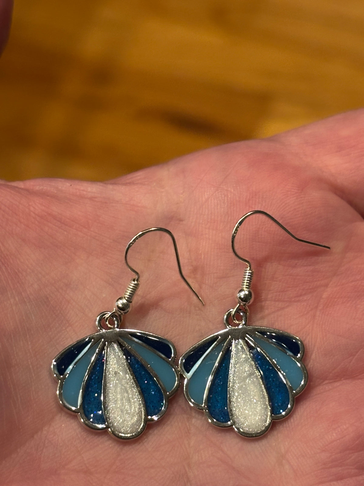 Ocean Blue & Pearlescent White Seashell Resin Earrings | Handmade Coastal Jewelry