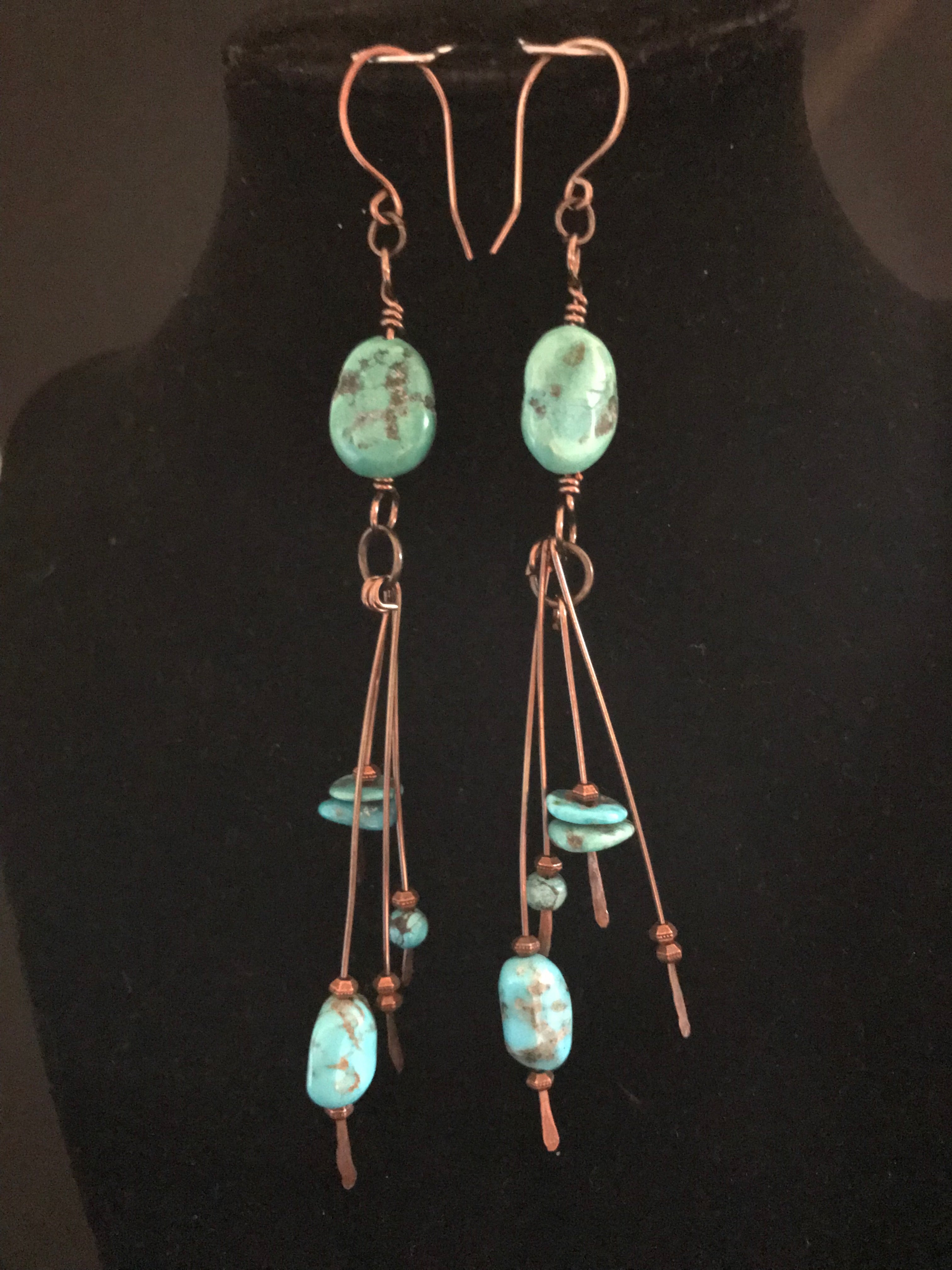 Long Copper & Turquoise Earrings – Blue Howlite Boho Southwestern Jewelry