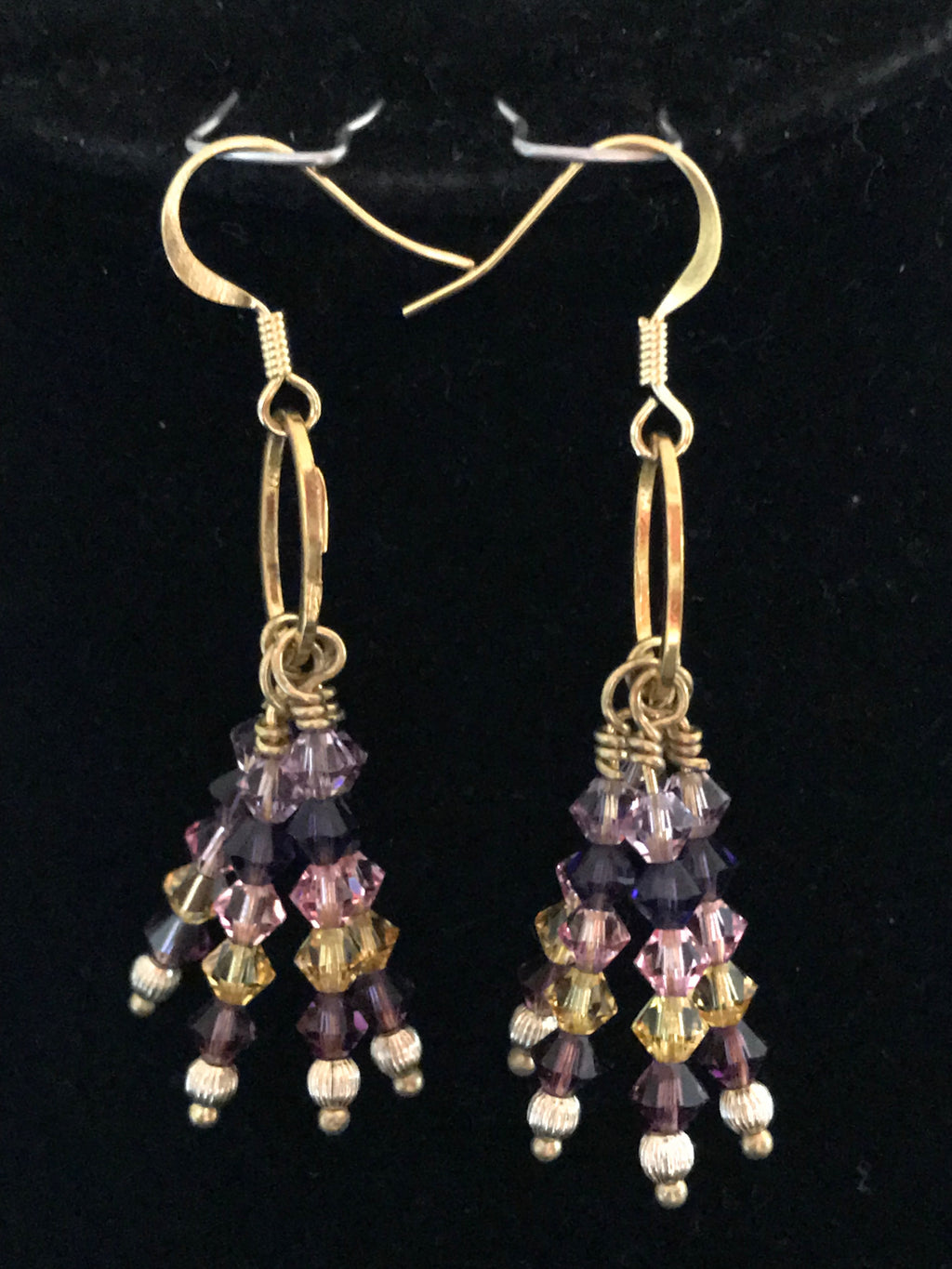 Swarovski Crystal Dangle Earrings – Colorful Purple & Gold Statement Jewelry