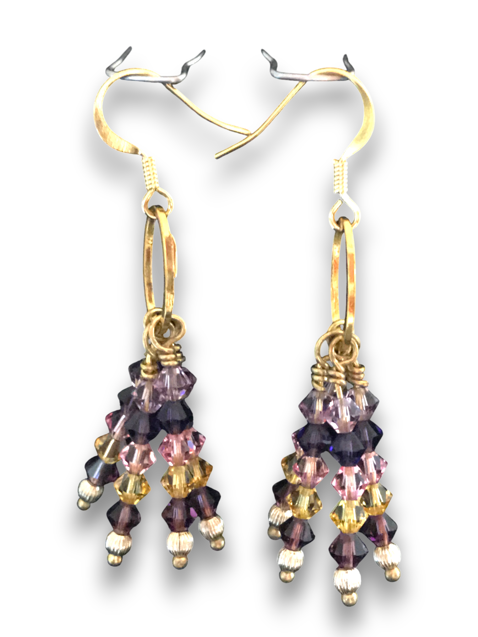 Swarovski Crystal Dangle Earrings – Colorful Purple & Gold Statement Jewelry