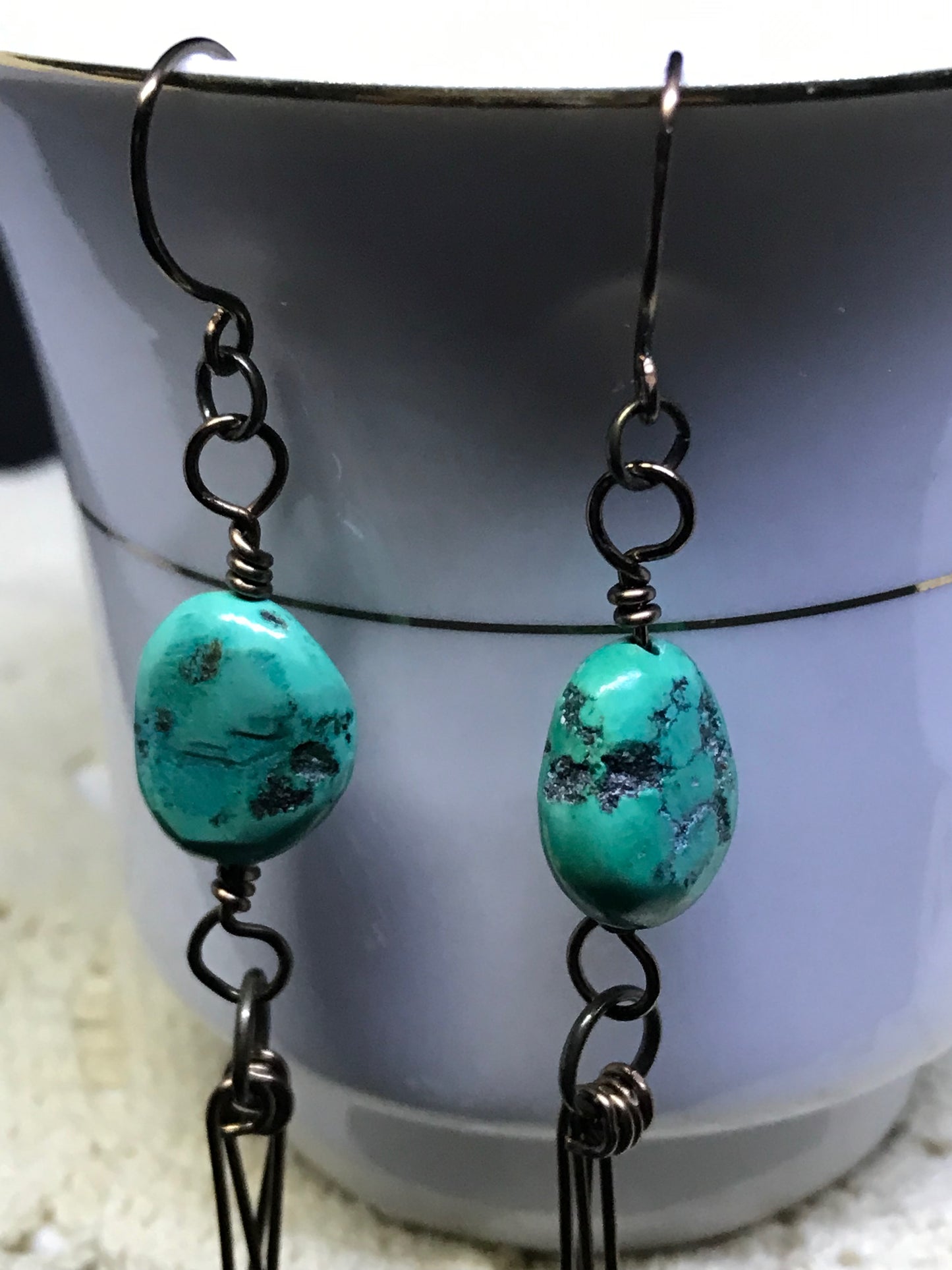 Long Copper & Turquoise Earrings – Blue Howlite Boho Southwestern Jewelry