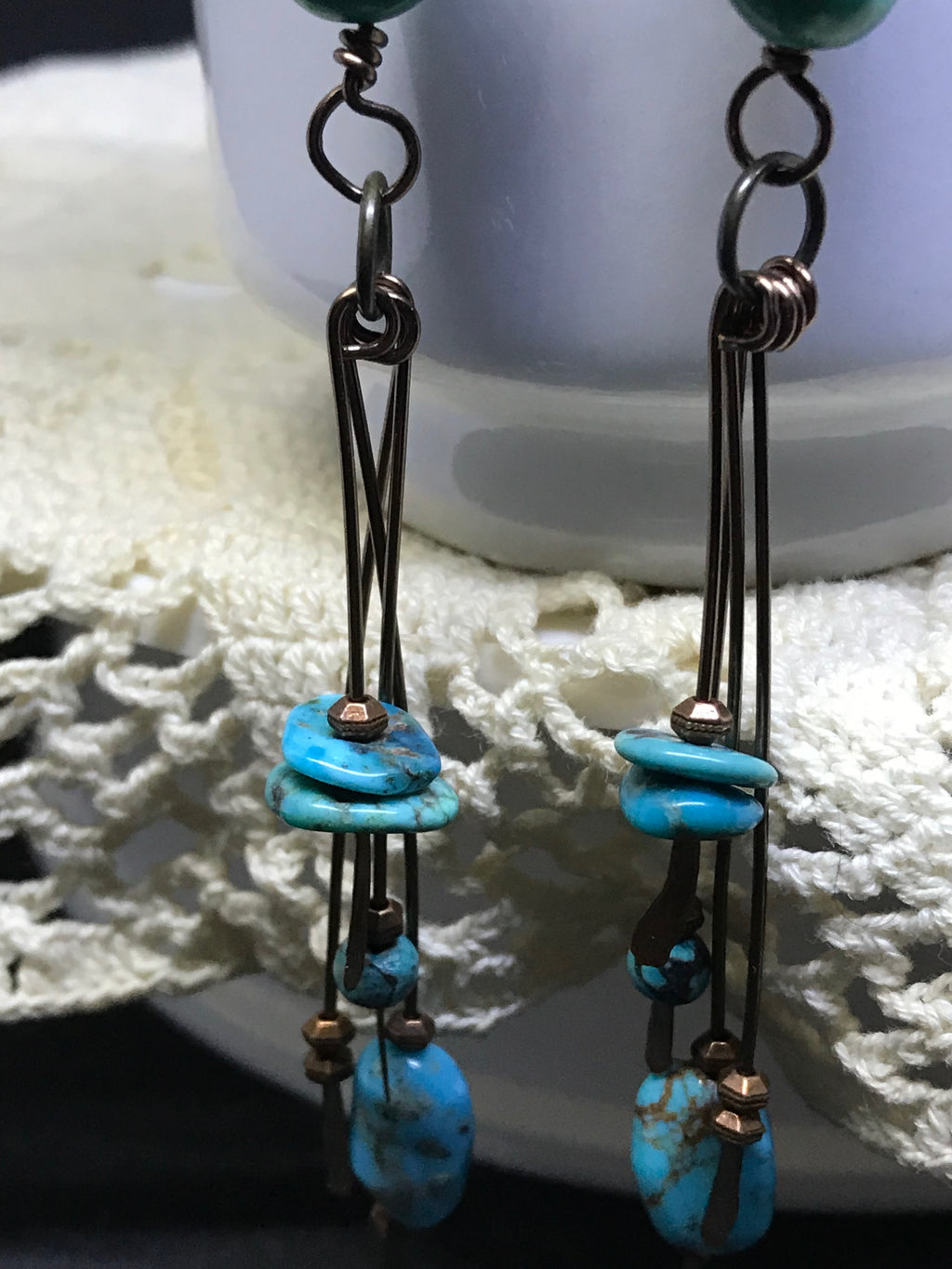 Long Copper & Turquoise Earrings – Blue Howlite Boho Southwestern Jewelry