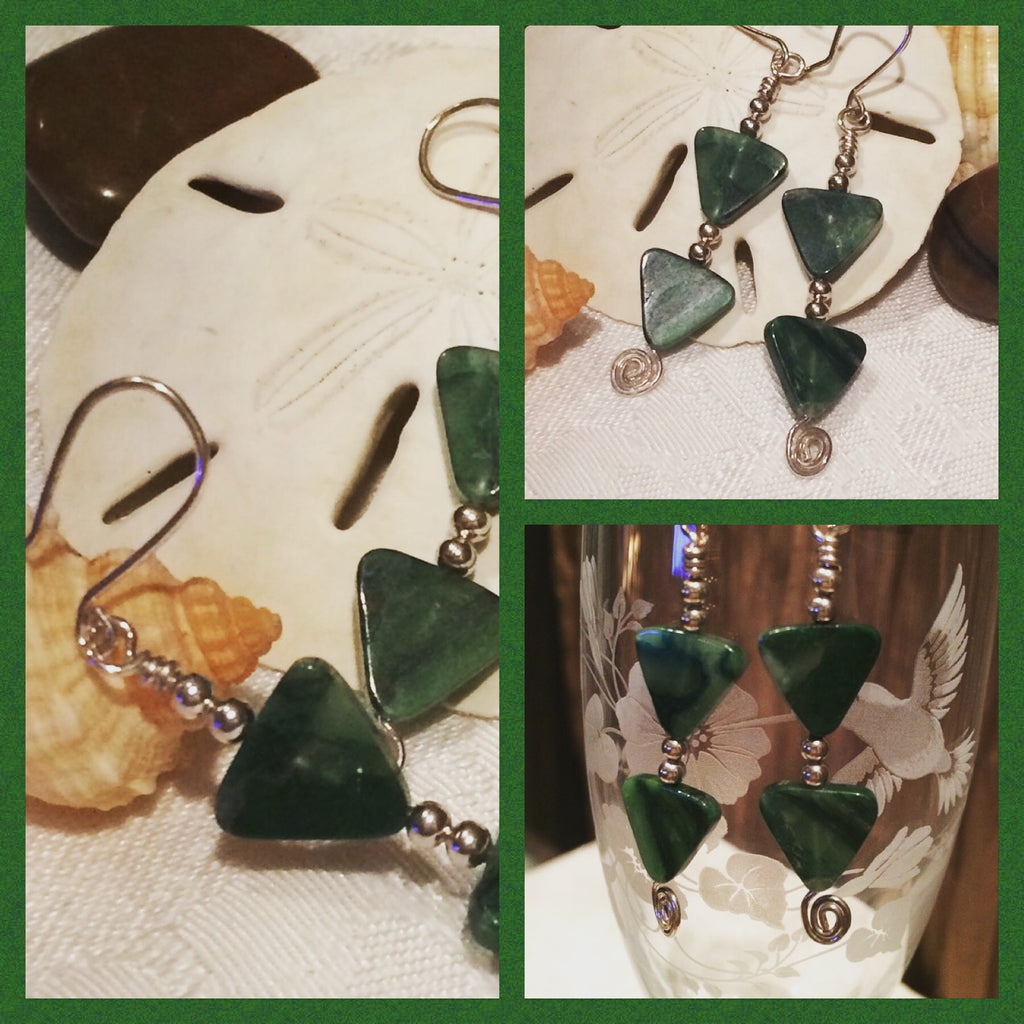 Malachite Dangle Earrings – Green Gemstone Boho Artisan Jewelry