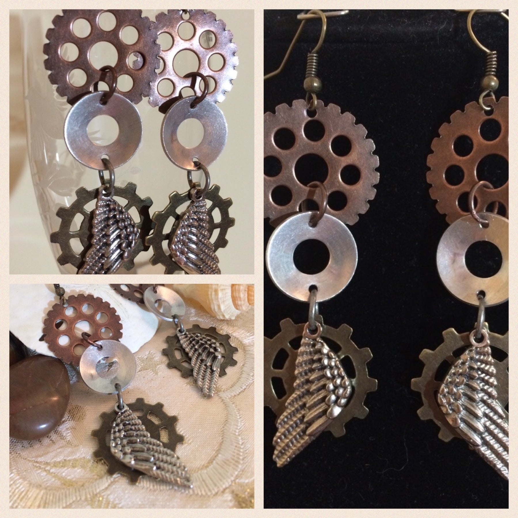 Steampunk Gear Dangle Earrings – Victorian Industrial Mixed Metal Jewelry